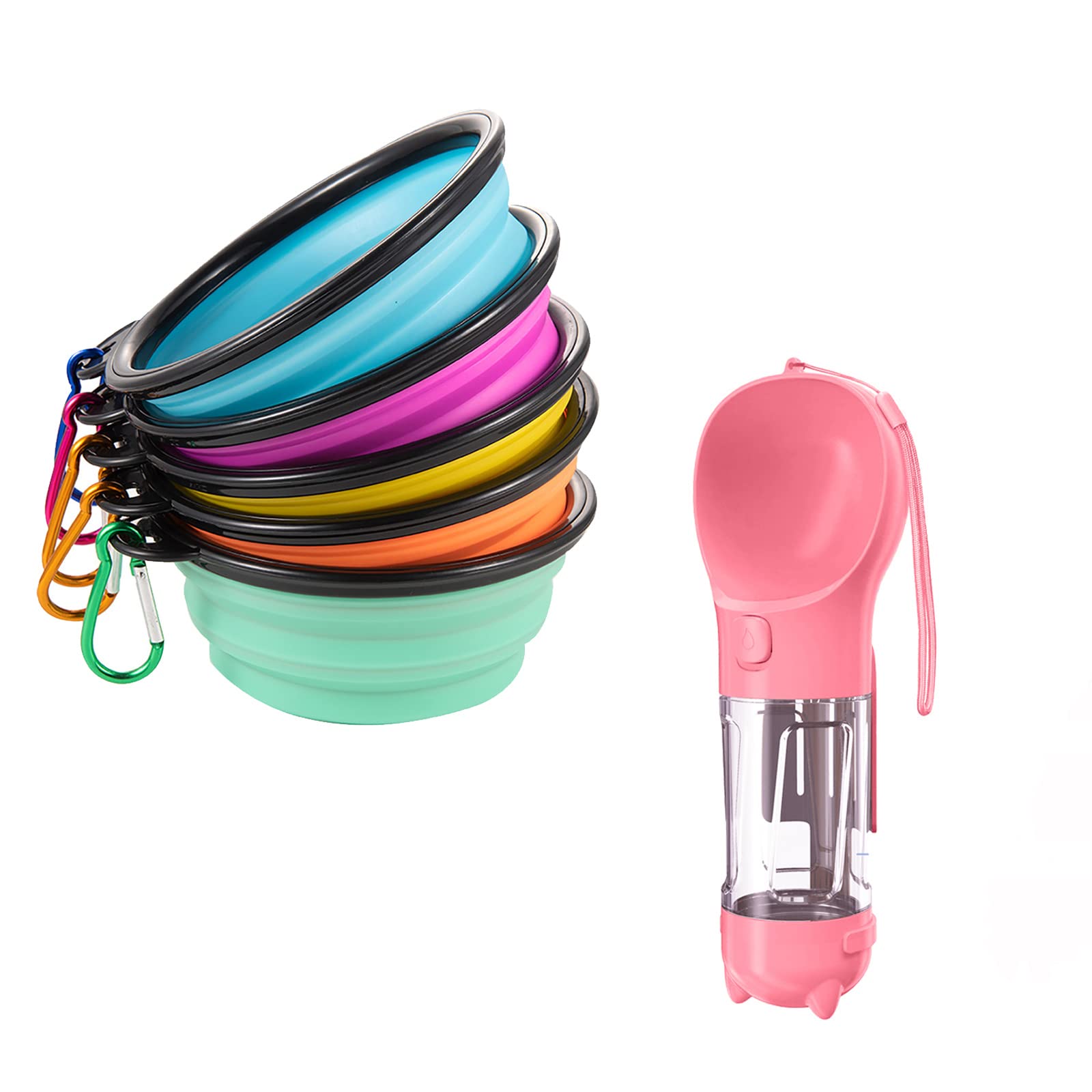 Collapsible Travel Dog Bowls & Portable Water Bottle for Dogs - Pink Pet Feeding Set for Hiking, Camping, and Outdoor Adventures