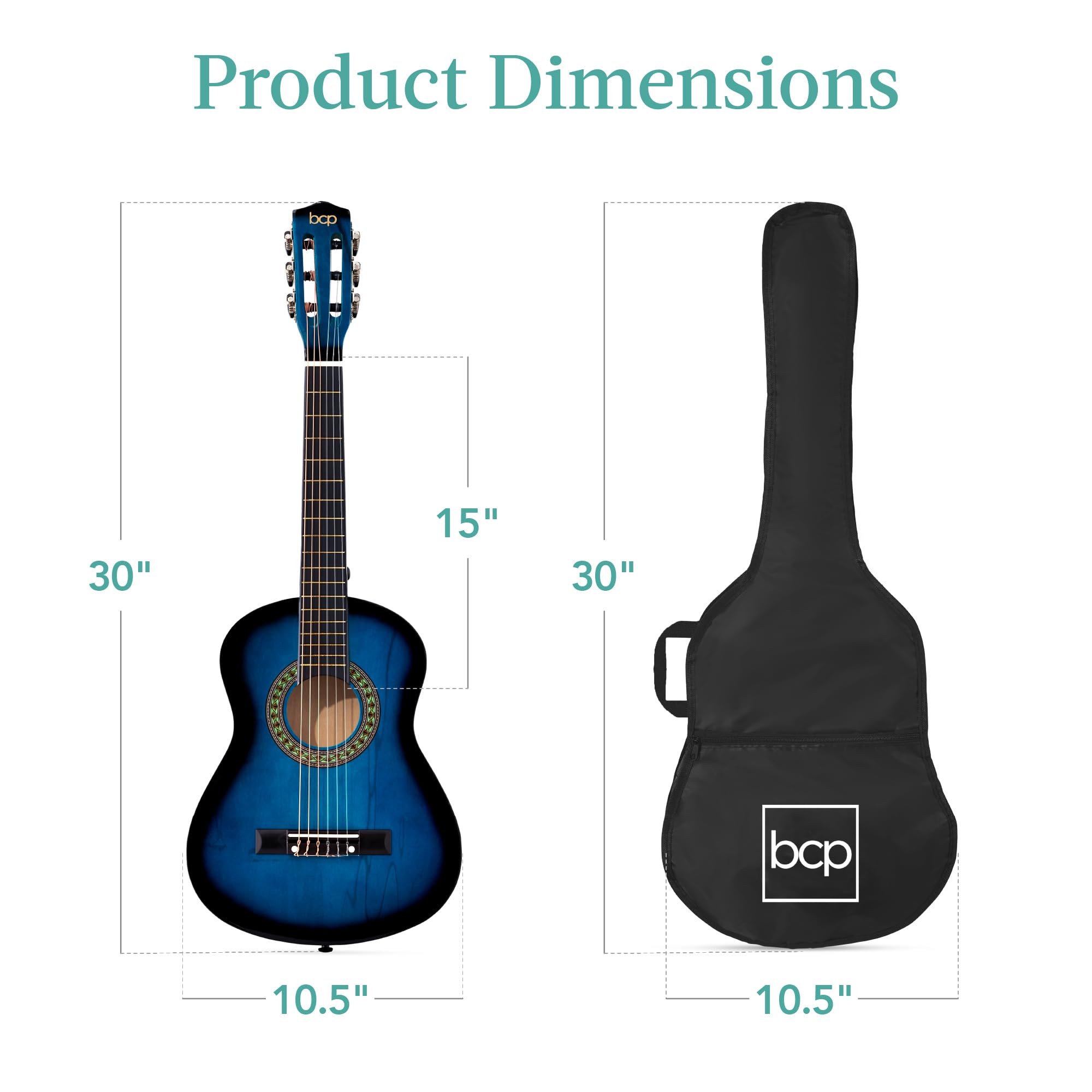 Best Choice Products 30-Inch Acoustic Guitar Beginner Kit with Strap, Case, Extra Strings & Rosette Inlay - Blueburst | Perfect for Kids, Teens & Adult Beginners | Home, School & Travel Use