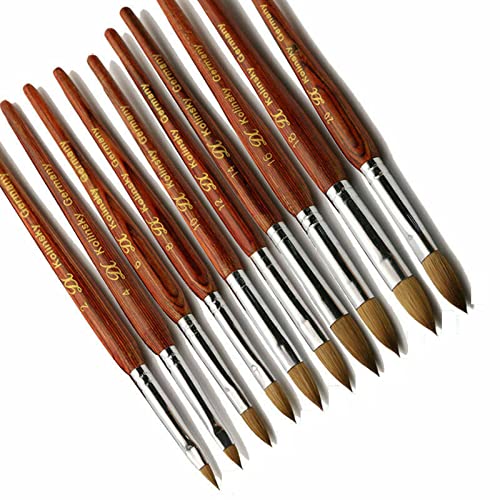 Kolinsky Sable Red Wood Acrylic Nail Brush Set - Professional Nail Art Tools (Size 2# to 20#) for Salon, Manicure & DIY Nail Designs