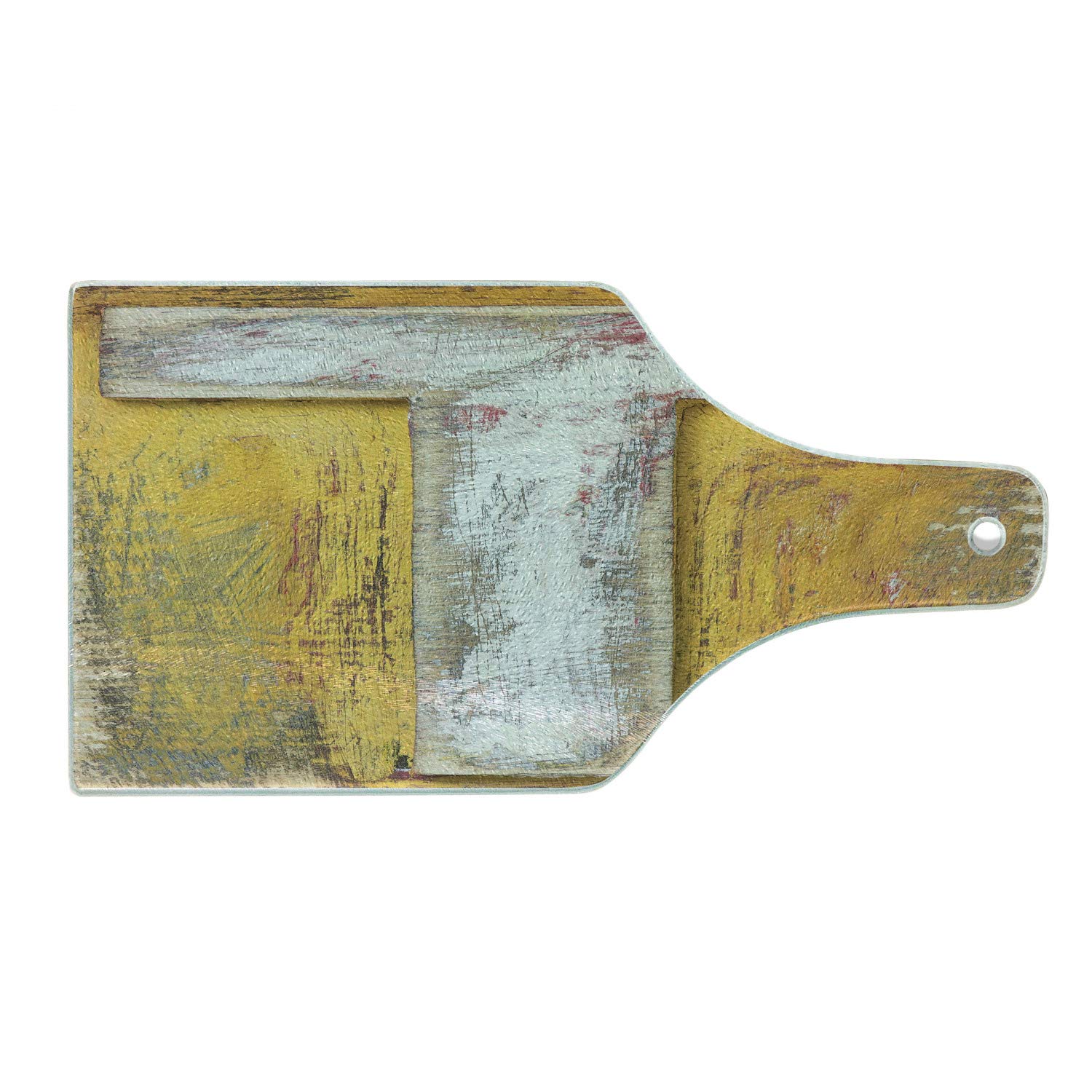 Ambesonne Wooden Alphabet Letter T Cutting Board - Decorative Tempered Glass Serving Board with Vintage Letterpress Print, Wine Bottle Shape in Coral White & Yellow | Perfect for Charcuterie, Cheese Display & Wine Pairing