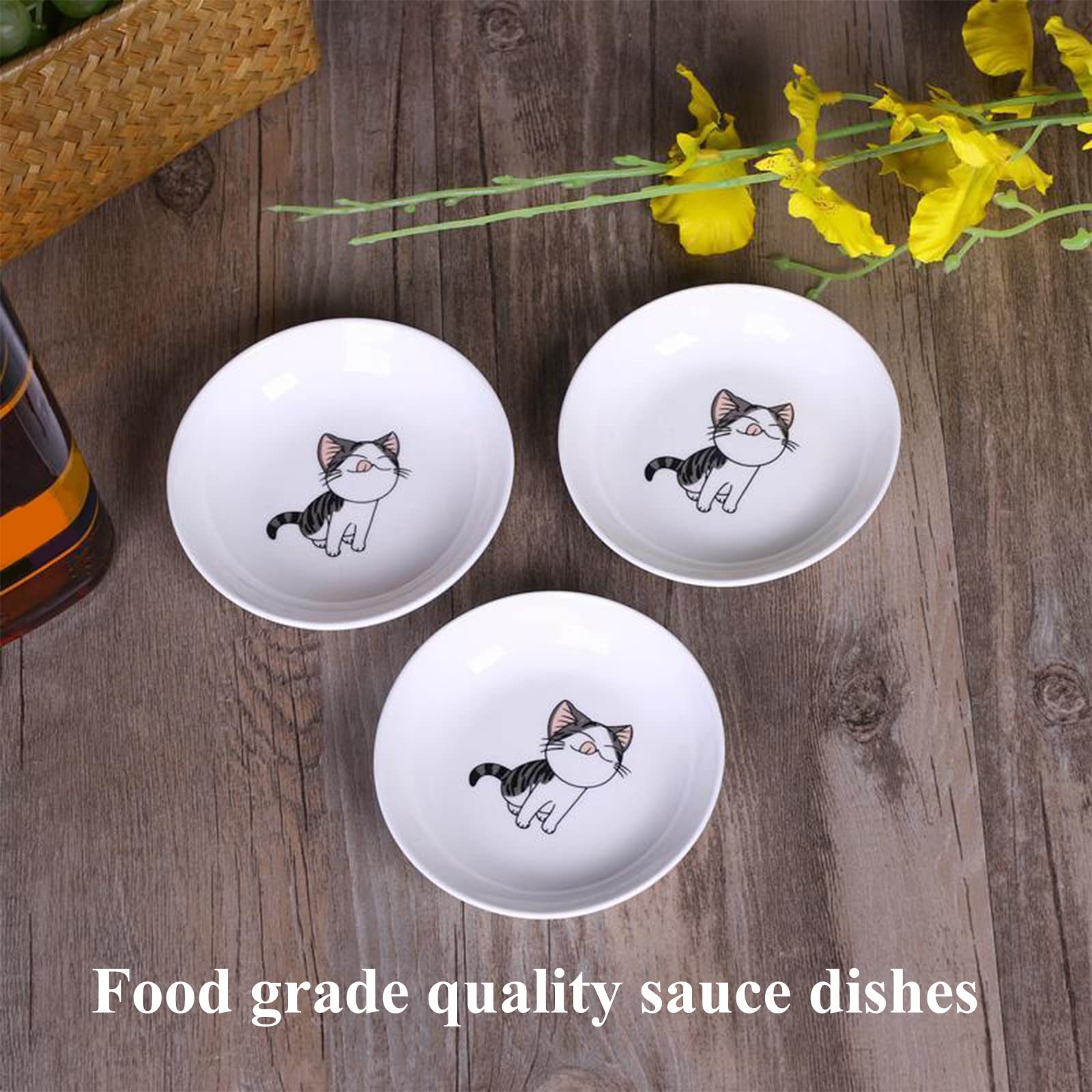 4-Pack Ceramic Cat Pattern Dipping Bowls - 4 Inch Small Sauce Dishes for Sushi, Soy Sauce, Snacks & Seasonings - Cute Porcelain Appetizer Plates for Parties, Home Dining & Japanese Cuisine