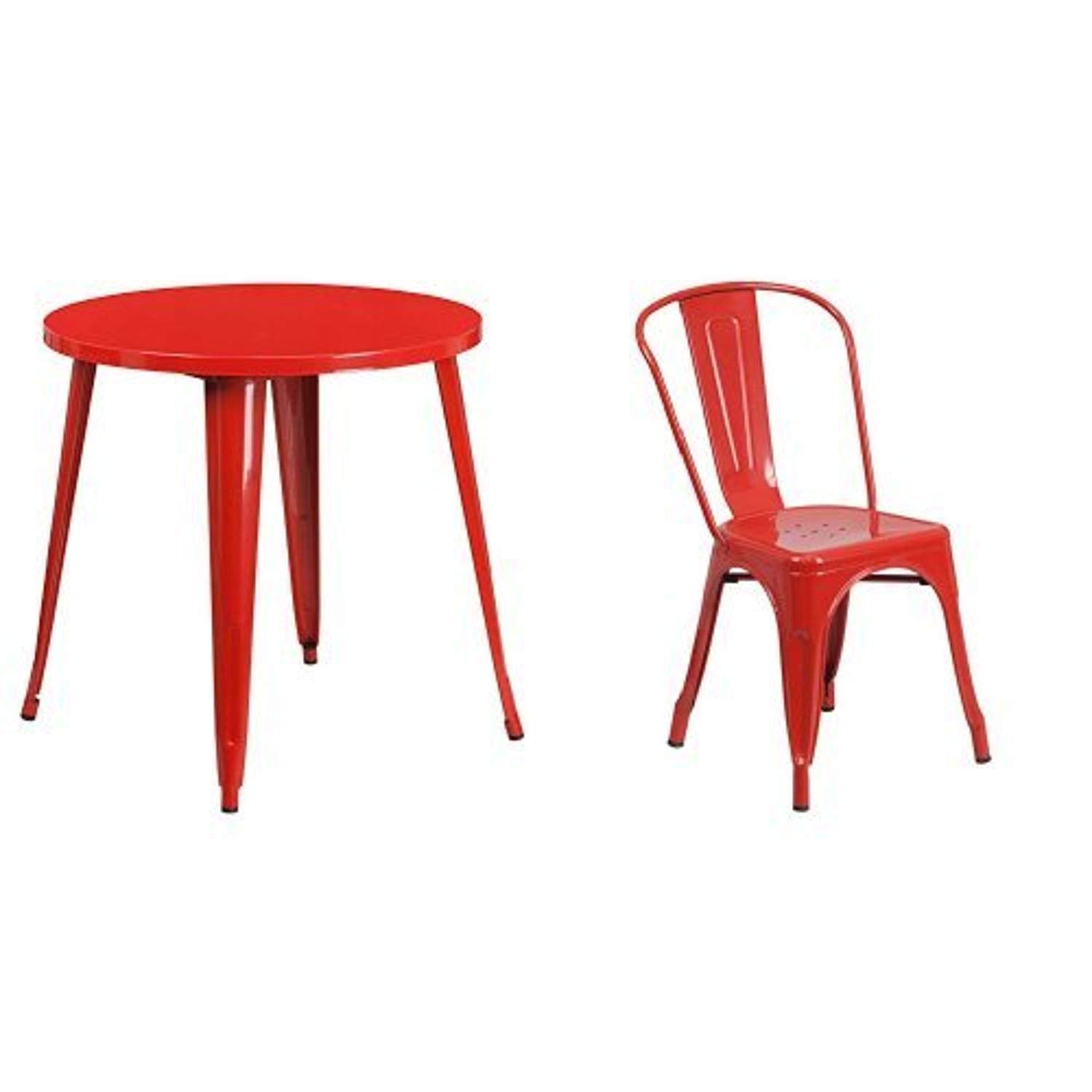 Flash Furniture 30'' Round Red Metal Indoor-Outdoor Dining Table Set with 2 Matching Cafe Chairs - Perfect for Patio, Garden, Bistro & Small Space Decor