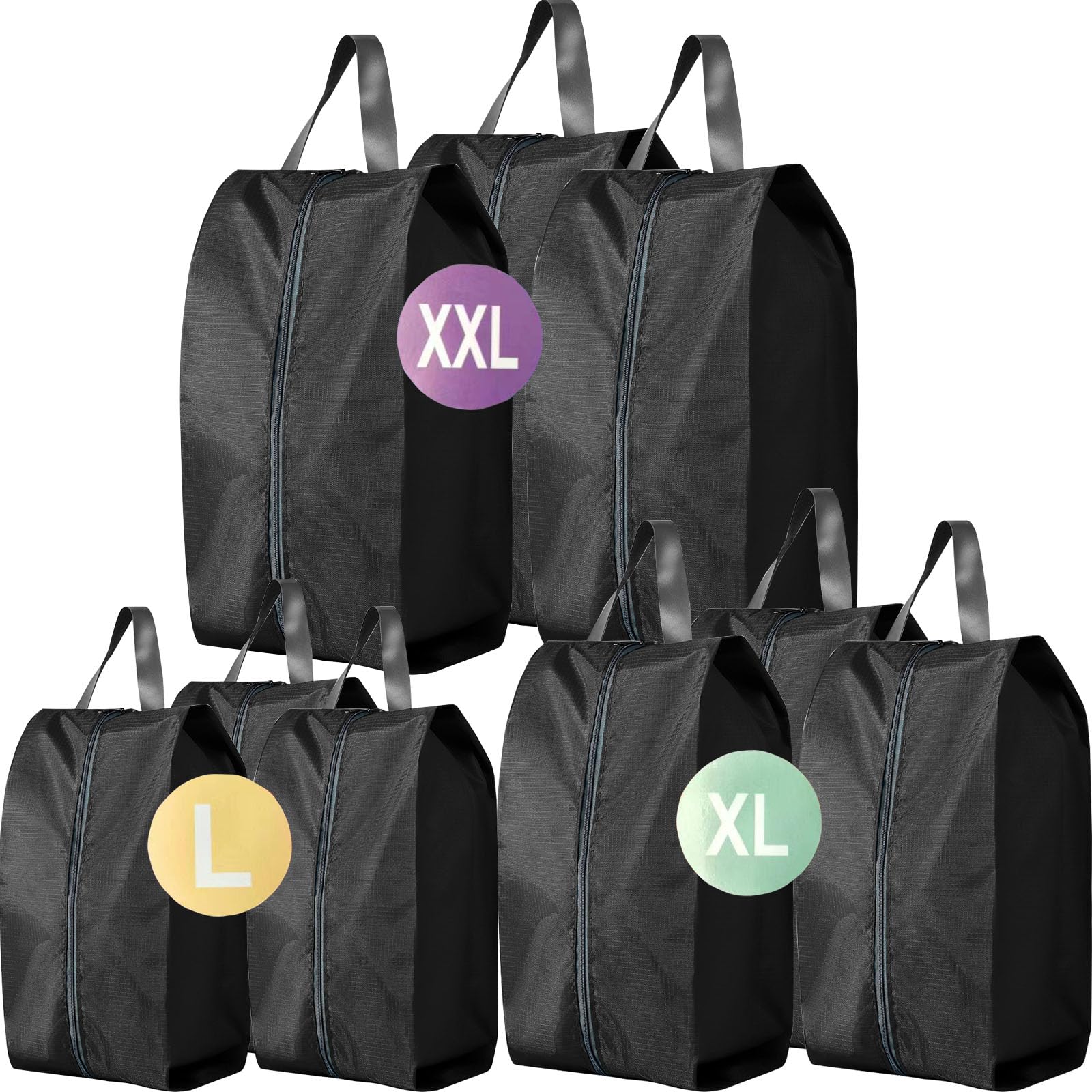 Waterproof Nylon Travel Shoe Bag with Zipper - 9 Piece Set for Men & Women | Durable Shoe Luggage Organizer | Perfect for Gym, Vacation & Business Trips | Black Travel Accessories