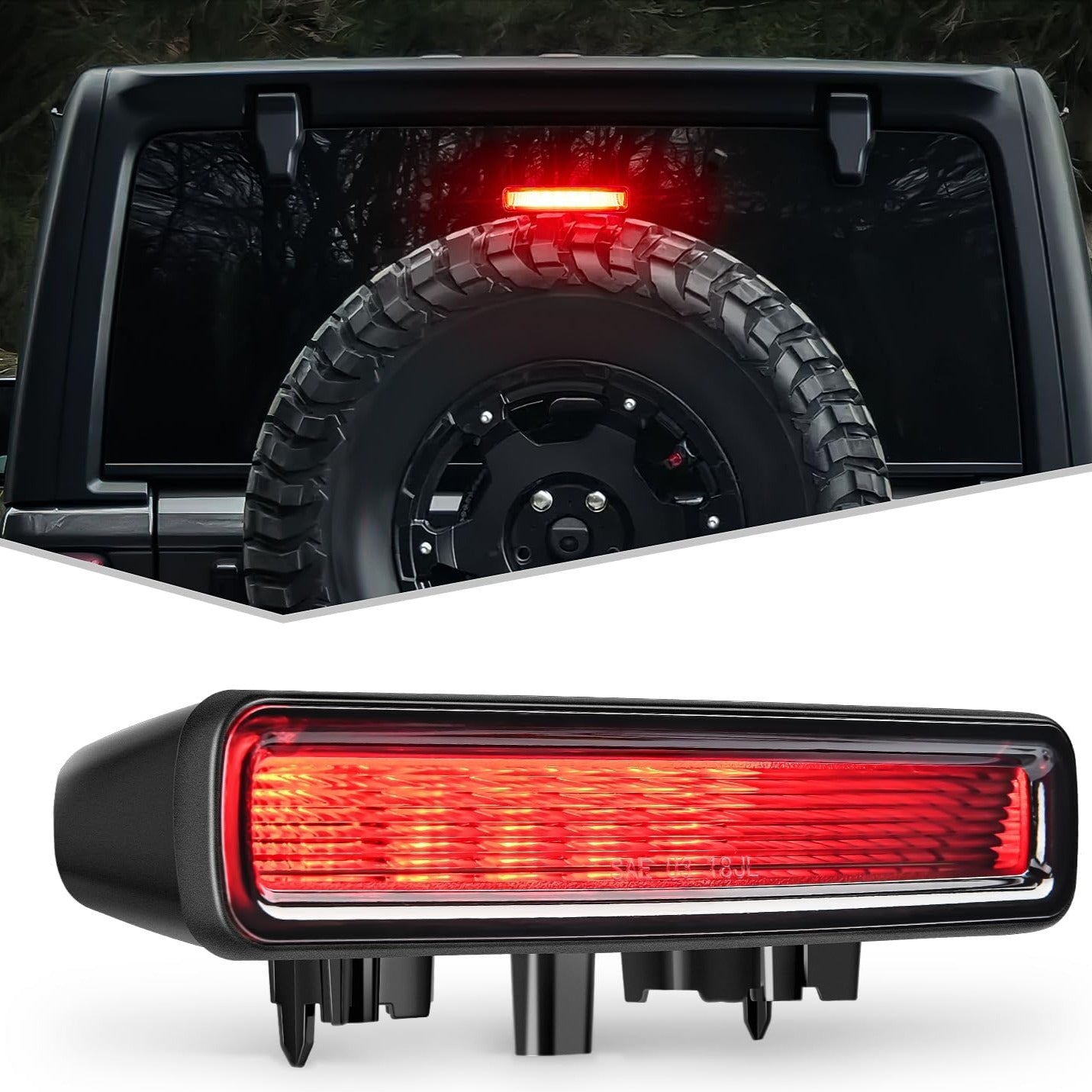2018-2023 Jeep Wrangler JL Third Brake Light Replacement - LED High Mount Stop Lamp for Off-Road & Night Driving Safety