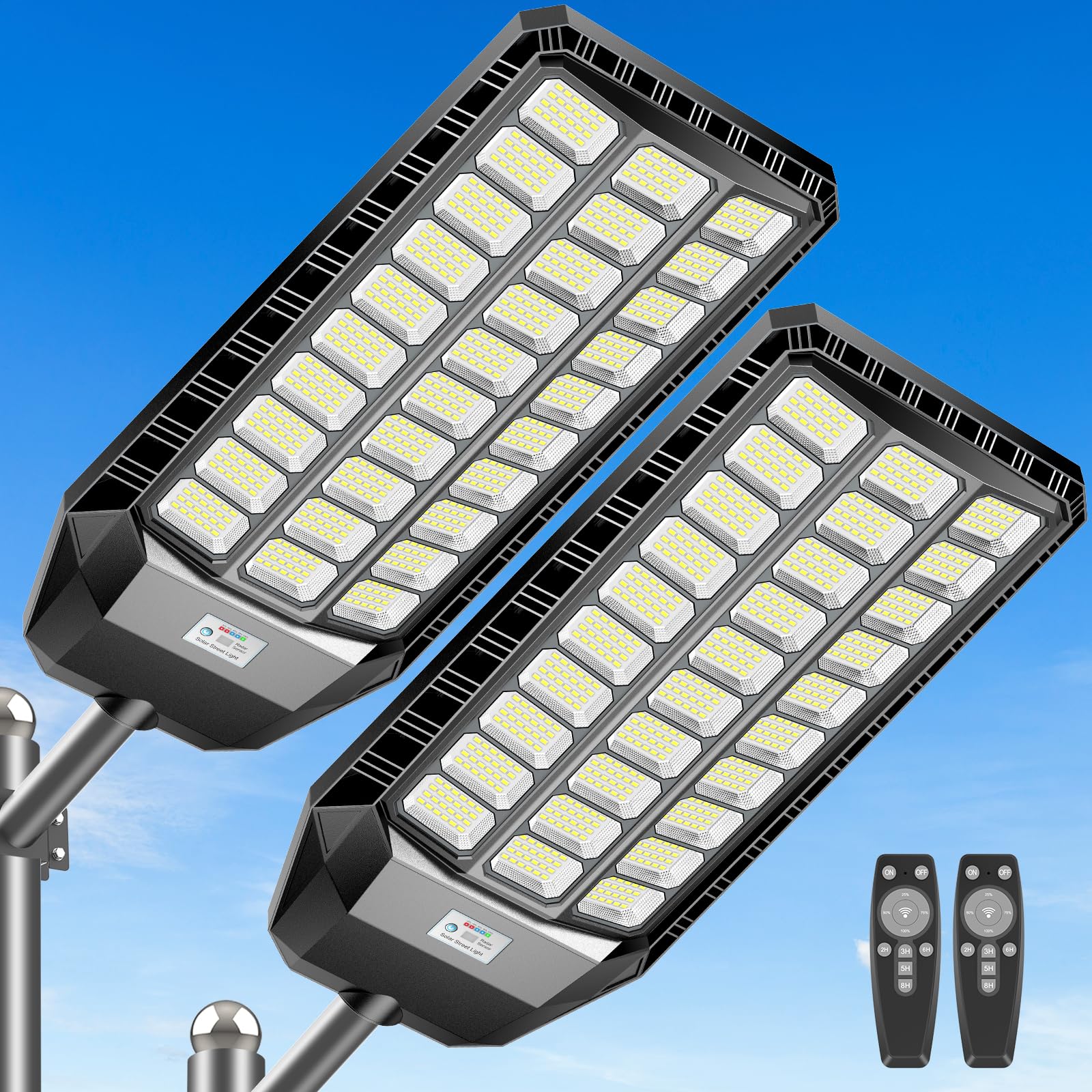 6500W Solar Lights Outdoor - Commercial Grade 480,000 Lumens Solar Street Lights with Motion Sensor & Remote Control (2 Pack) - Perfect for Parking Lots, Security Lighting & Dusk-to-Dawn Illumination
