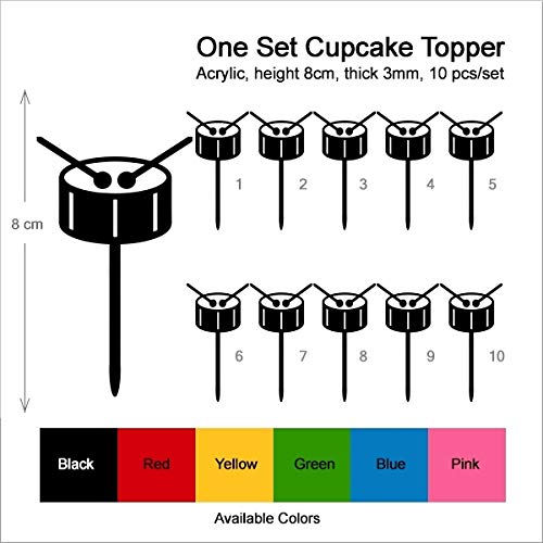 TA1072 Drum Music Instrument Silhouette Acrylic Cupcake Toppers - 10pcs for Party, Wedding & Birthday Decorations - Perfect for DJ Themed Events, Music Lover Gifts, and Cake Decorating