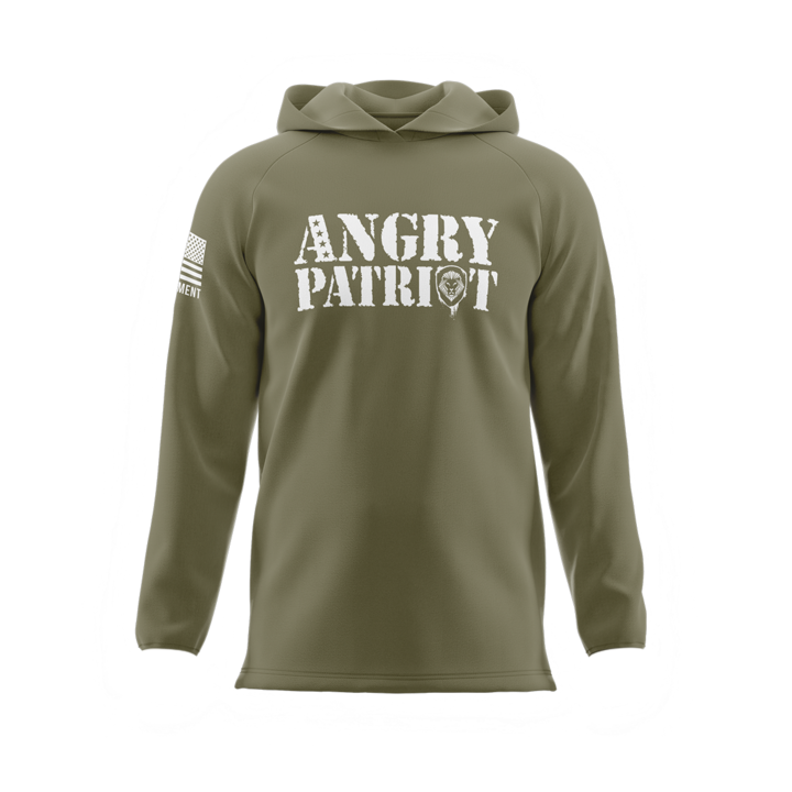 Angry Patriot Army Green Long Sleeve Lightweight Performance Hoodie for Men - Moisture Wicking Workout & Outdoor Activities
