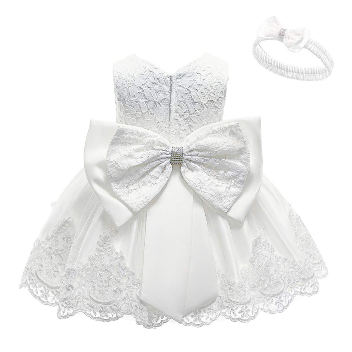 KISSOURBABY Toddler Baptism Dress for Baby Girls - Embroidered Christening Gown with Matching Headband | Perfect for Baptism, First Communion & Special Occasions