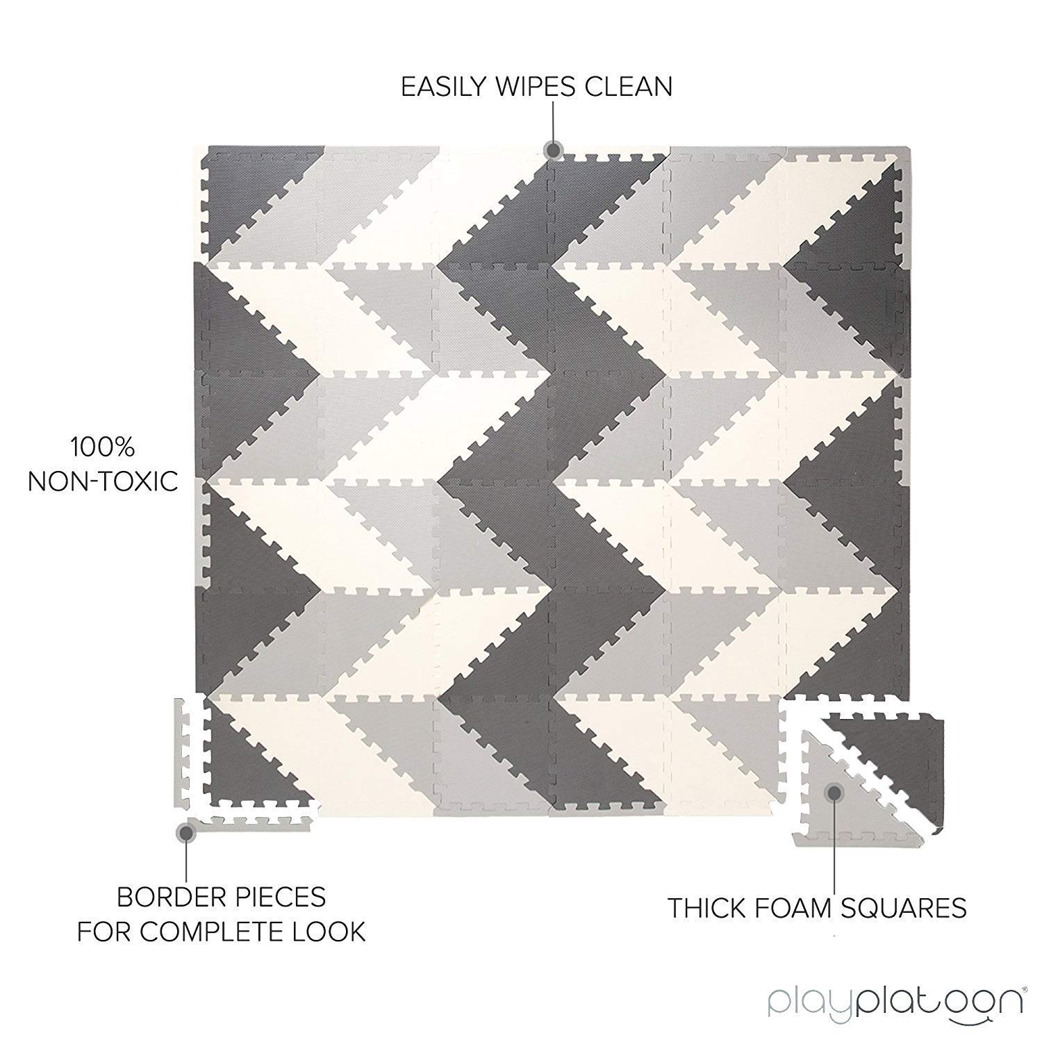 Non-Toxic Extra-Thick 96-Piece Triangle Foam Play Mat - 6x6ft Soft Cushioned Floor Puzzle for Kids & Toddlers - Gray & Cream - Perfect for Playrooms, Daycares & Home Gym Exercise Areas