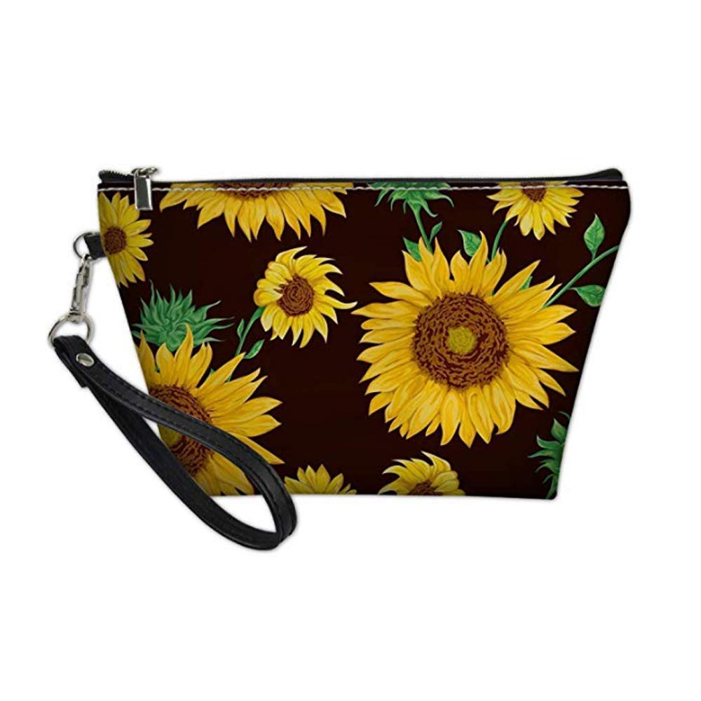 Sunflower Leather Makeup Bag for Women - Travel Cosmetic Pouch with Zipper for Toiletries & Essentials