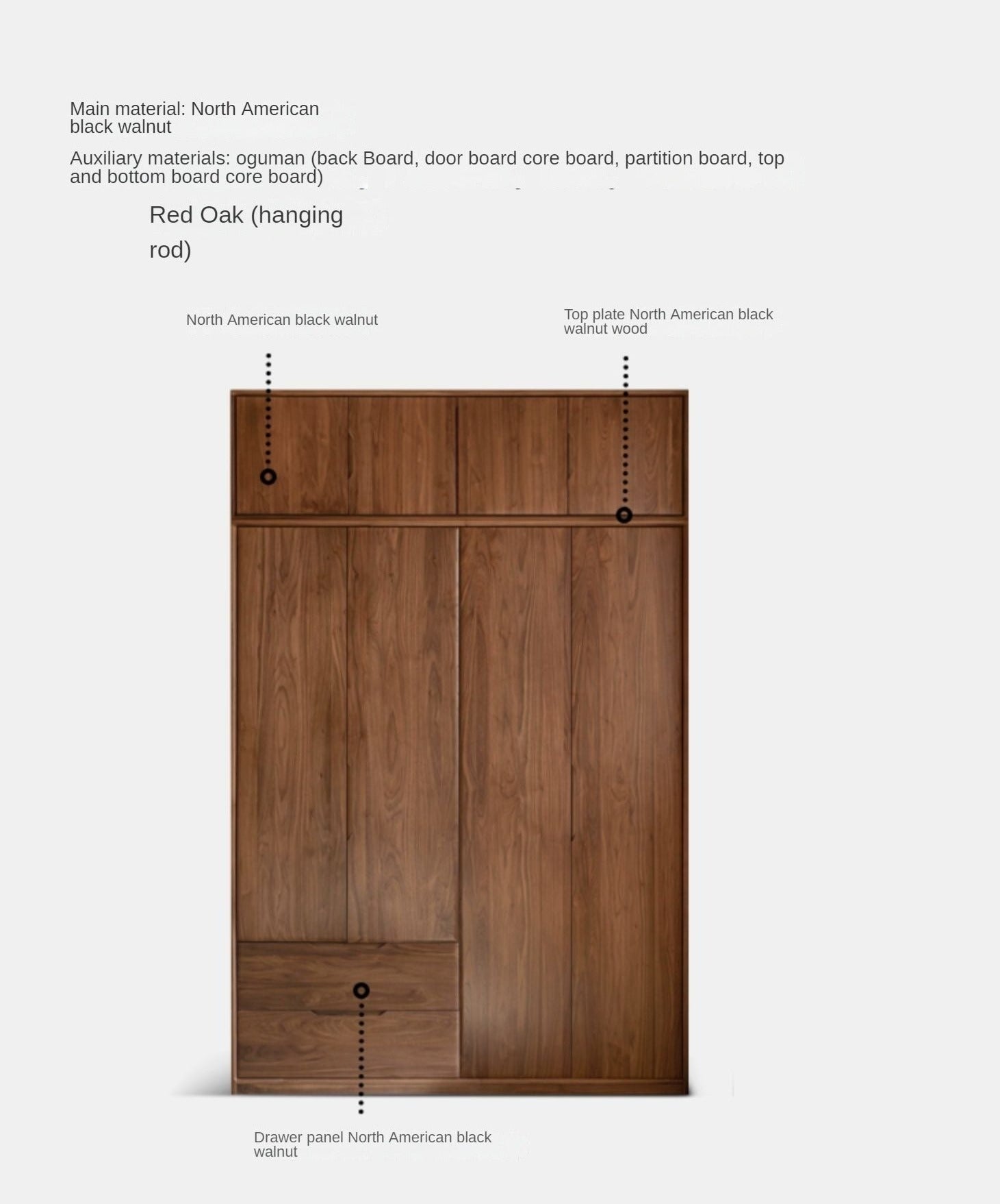 Solid Black Walnut Wood Large Wardrobe - Spacious Closet Organizer for Bedroom, Walk-in Closet & Master Suite Storage