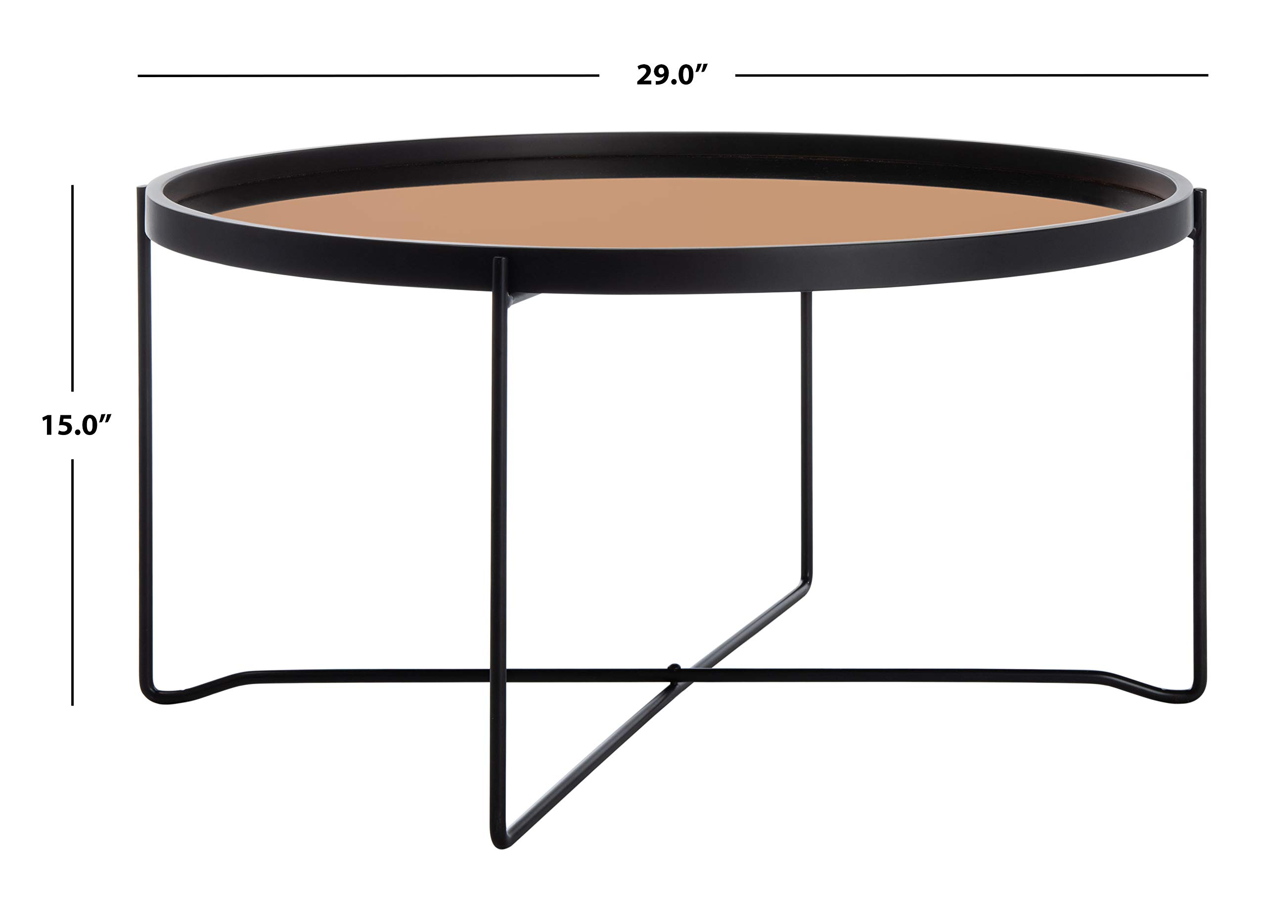 Safavieh Ruby Modern Round Coffee Table with Rose Gold and Black Tray Top - Perfect for Living Room, Lounge & Contemporary Home Decor