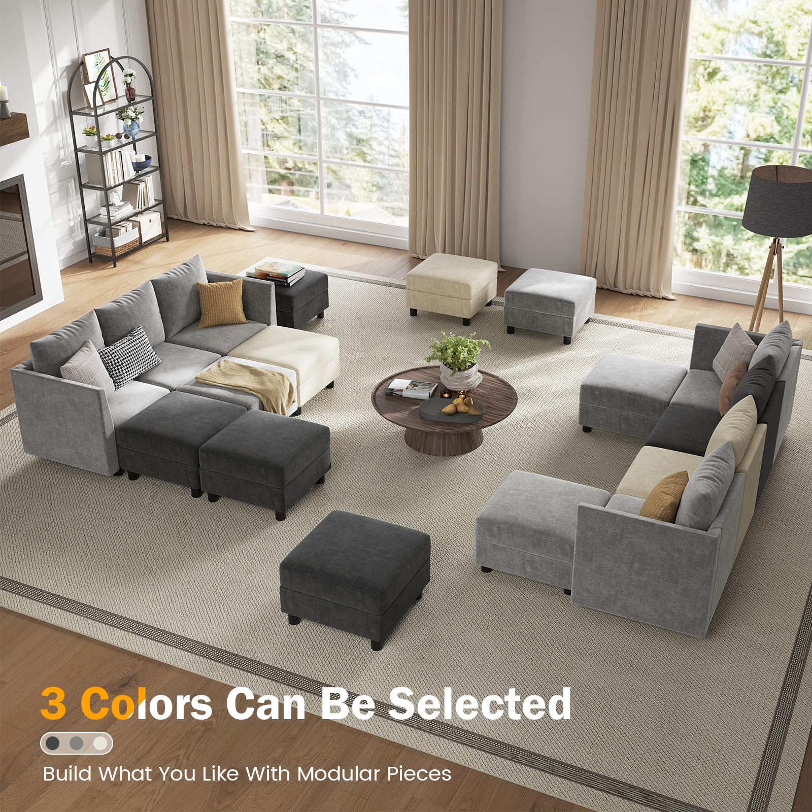 Modular Storage Ottoman Sectional Sofa with Reversible Chaise - Convertible Couch with Free Configuration - Dark Gray - Perfect for Living Room, Bedroom & Home Office