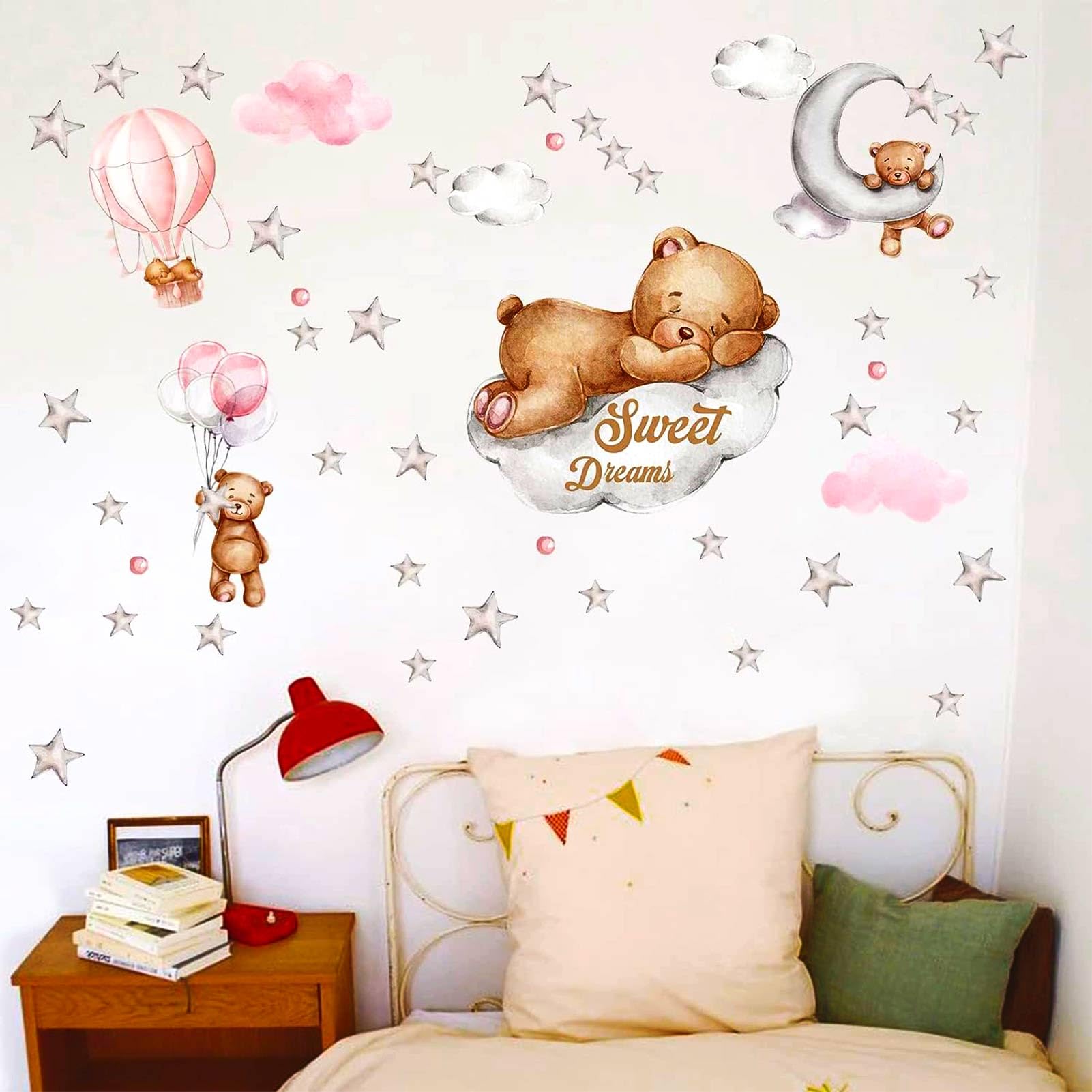 Moon & Stars Wall Decal for Nursery - Baby Room Decor for Boys & Girls - Perfect for Bedroom & Playroom