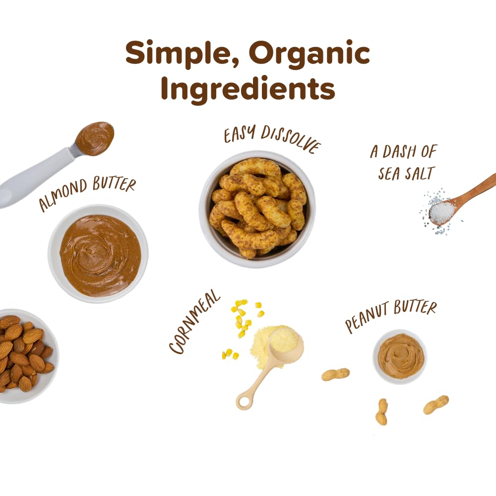 Organic Almond Butter Puffs for Babies with Peanut Butter - Plant-Based Protein Snack, USDA Organic, Gluten-Free, Vegan, Non-GMO, Kosher - 0.5oz (12 Pack) - Perfect for On-the-Go Snacking & Toddler Lunchboxes
