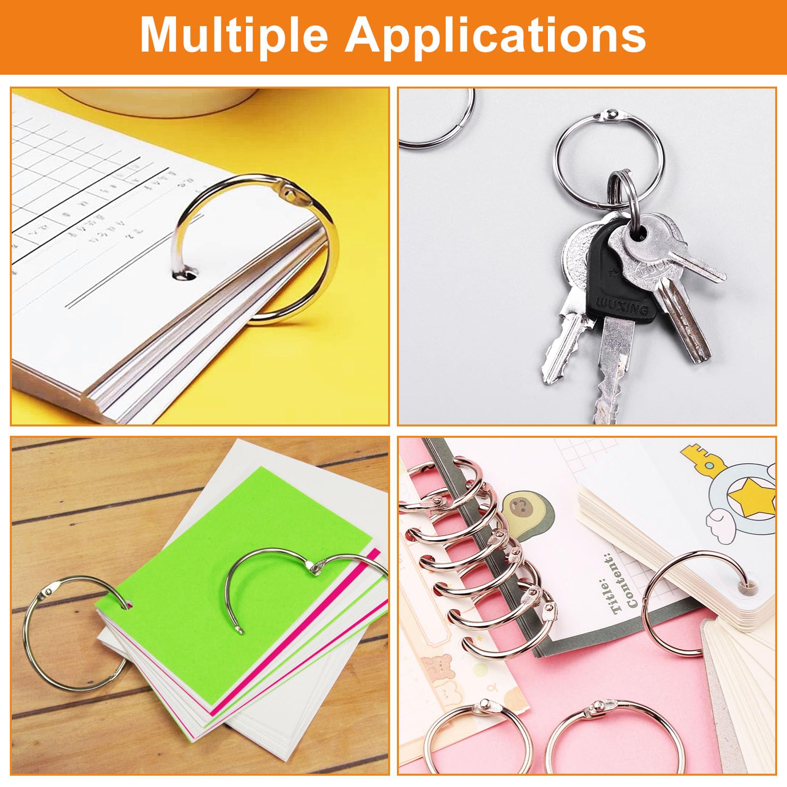 Small Binder Rings Assorted Sizes (0.5, 1, 1.2 Inch) - 36pc Metal Book Rings for Index Cards, Flash Cards & Loose Leaf Paper - Durable Ring Clips for School, Office & Craft Organization