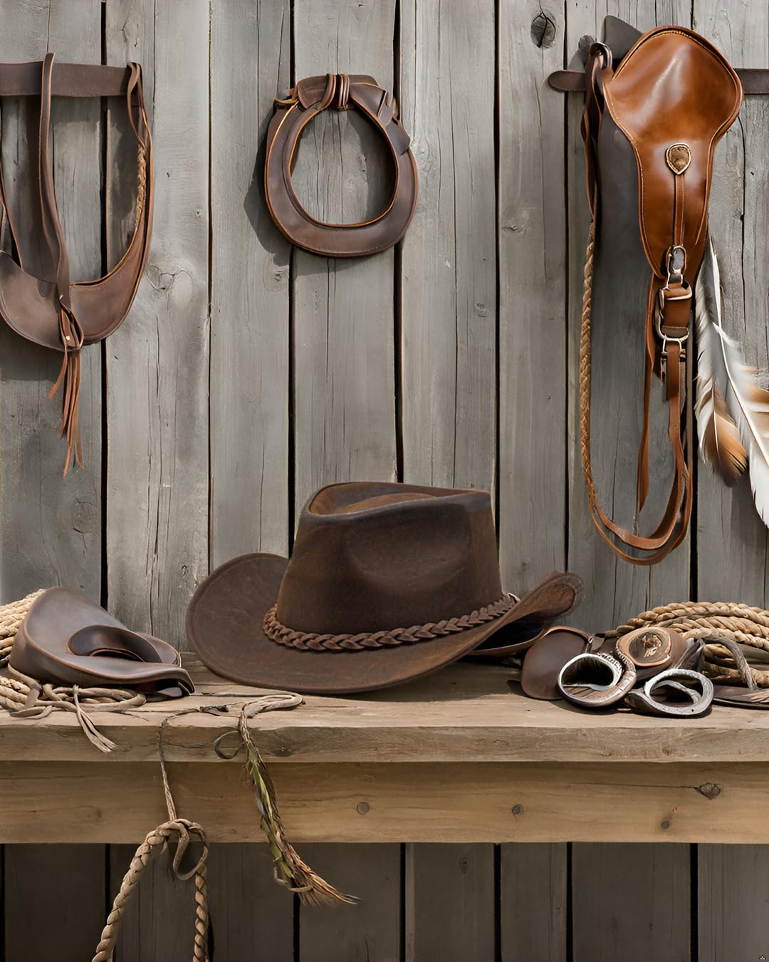 Premium Block Grain Leather Cowboy Hat for Men & Women - Adjustable Western Style, Durable Outback Hat for Outdoor Adventures, Rodeo, and Country Fashion