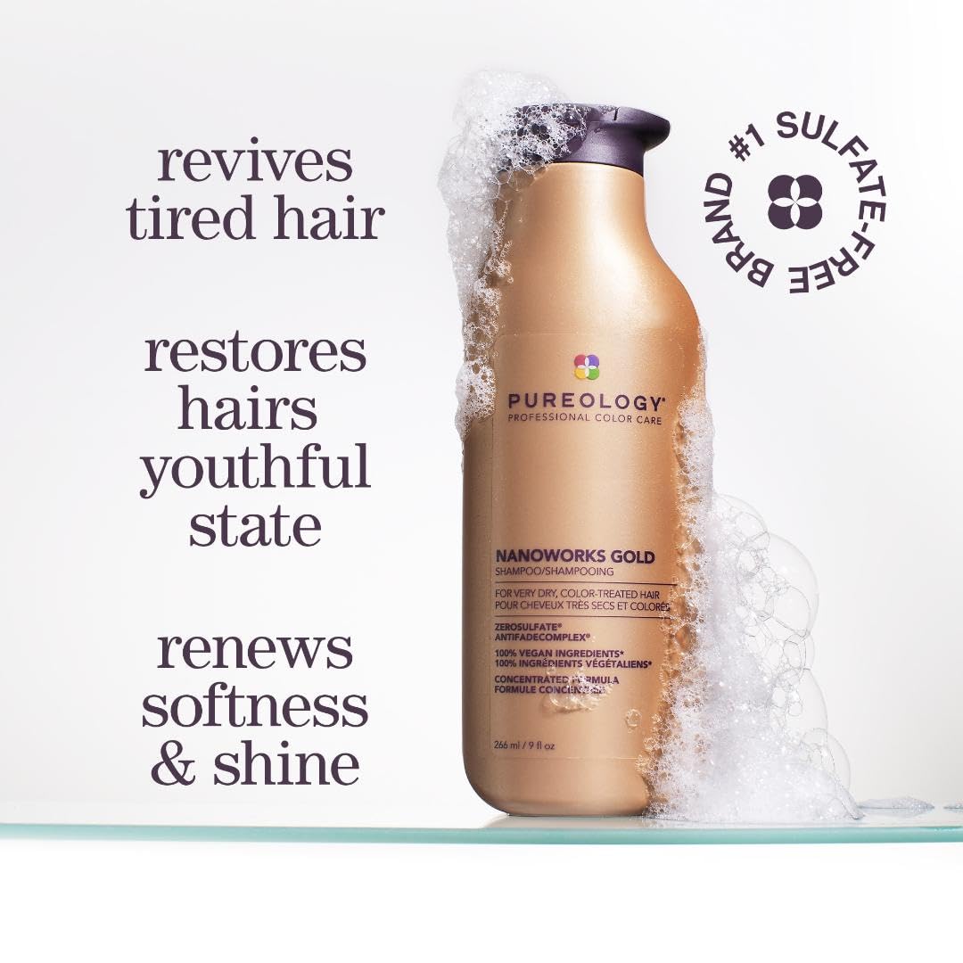 Pureology Nanoworks Gold Shampoo & Conditioner Set for Dry, Color-Treated Hair - Sulfate-Free, Vegan Hair Care Bundle | Deep Hydration for Damaged Hair at Home & Salon Use