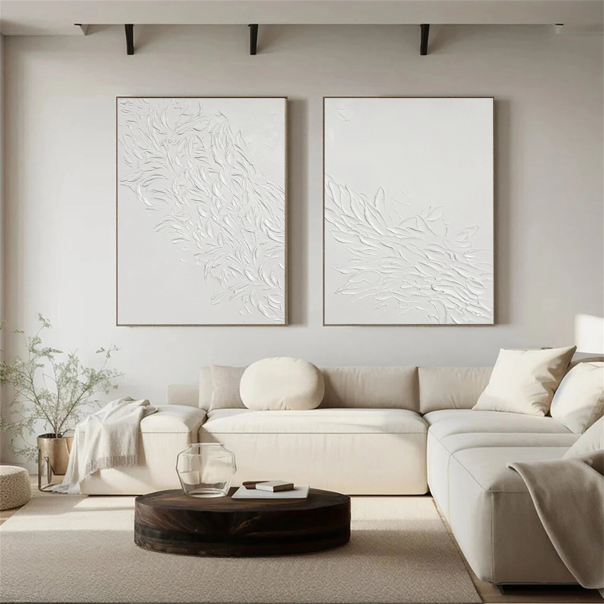 Minimalist Textured Plaster Art Paintings - Set of 2 Modern Abstract Wall Decor for Living Room, Bedroom & Office | #MM163