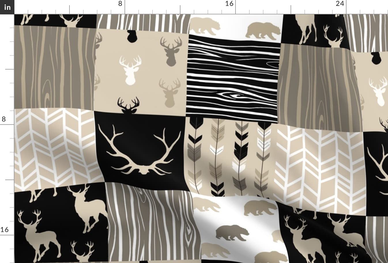 Premium Spoonflower Fabric - Midnight Woodland Neutrals Black Tan Brown Elk Arrows Printed Soft Minky Fabric by The Yard for Sewing Baby Blankets, Quilt Backing, Plush Toys & Home Decor - Cozy Nursery & Bedroom Essentials