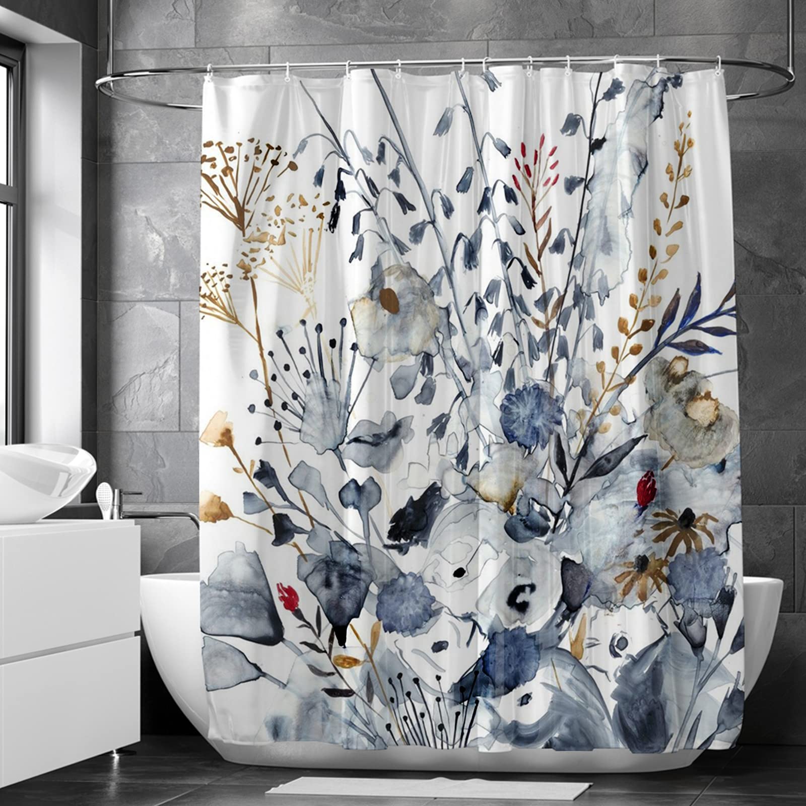 Floral Shower Curtain 72x78 Inches - Waterproof Polyester Bathroom Decor with 12 Hooks - Elegant Bloom Design for Master Bath, Guest Bath & Dorm Room Decor