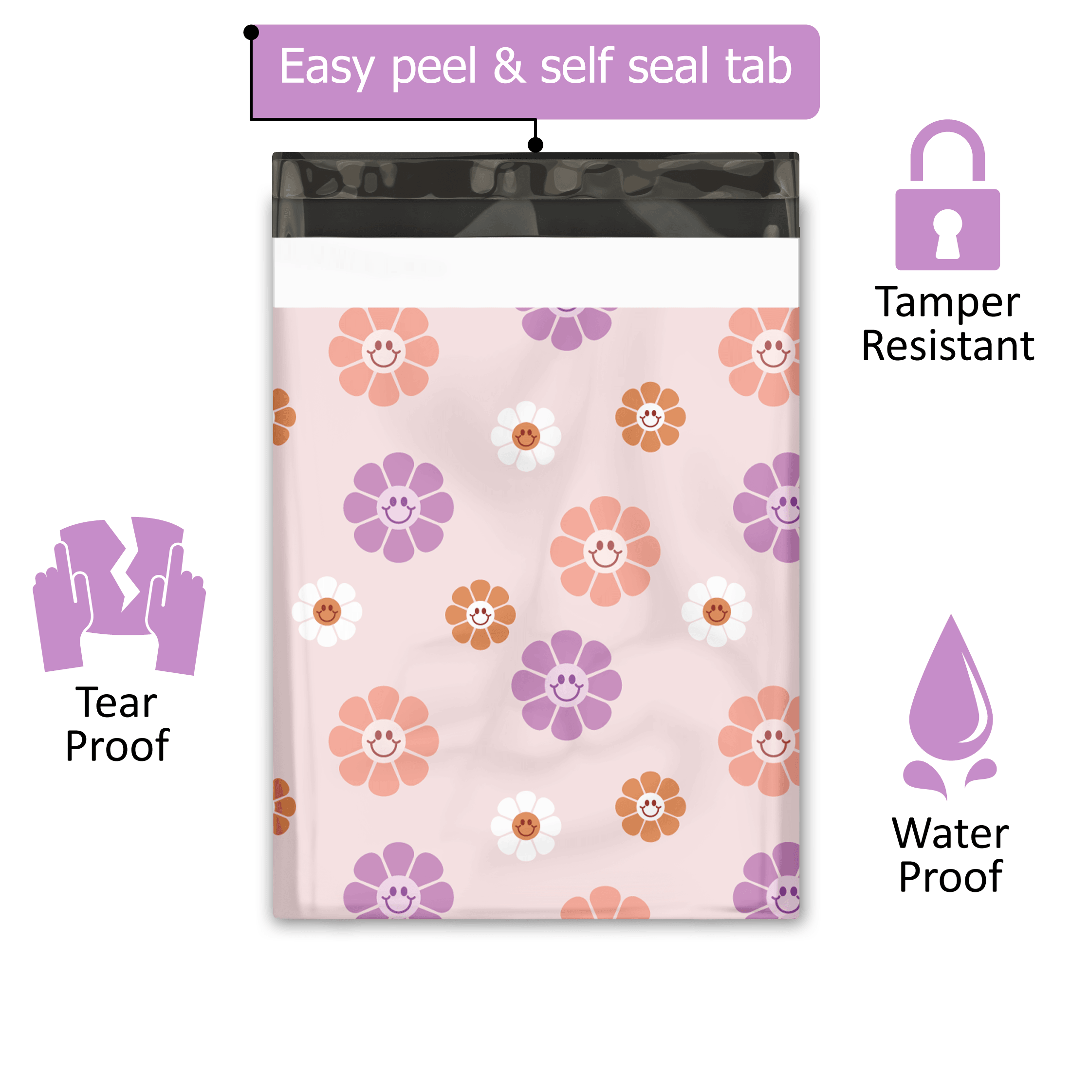 10x13 Groovy Flowers Designer Poly Mailers - Premium Printed Shipping Envelopes for Ecommerce, Small Business & Online Stores - Waterproof Mailing Bags for Packages, Gifts & Subscriptions