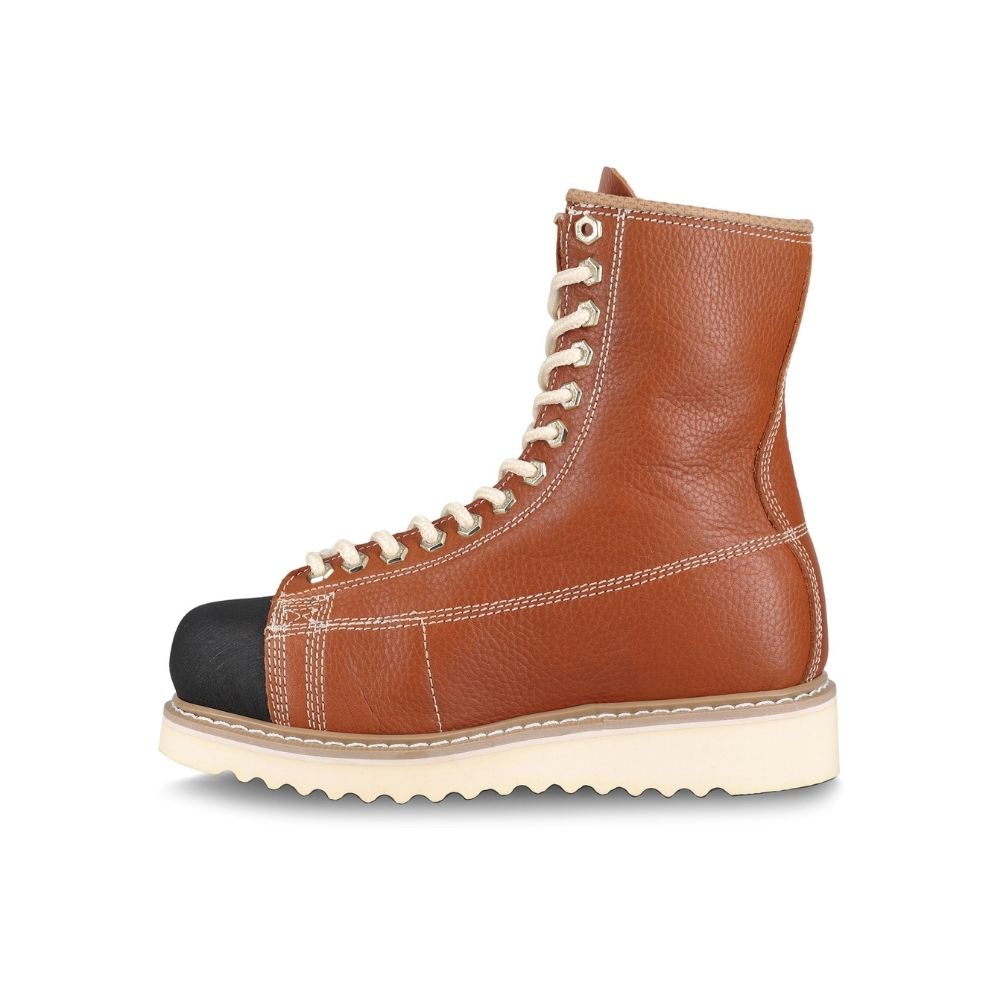 JB Goodhue Ironworker Men's 8 Steel Toe Work Boots - Tan 00801 - Durable Safety Shoes for Construction, Warehouse & Outdoor Work