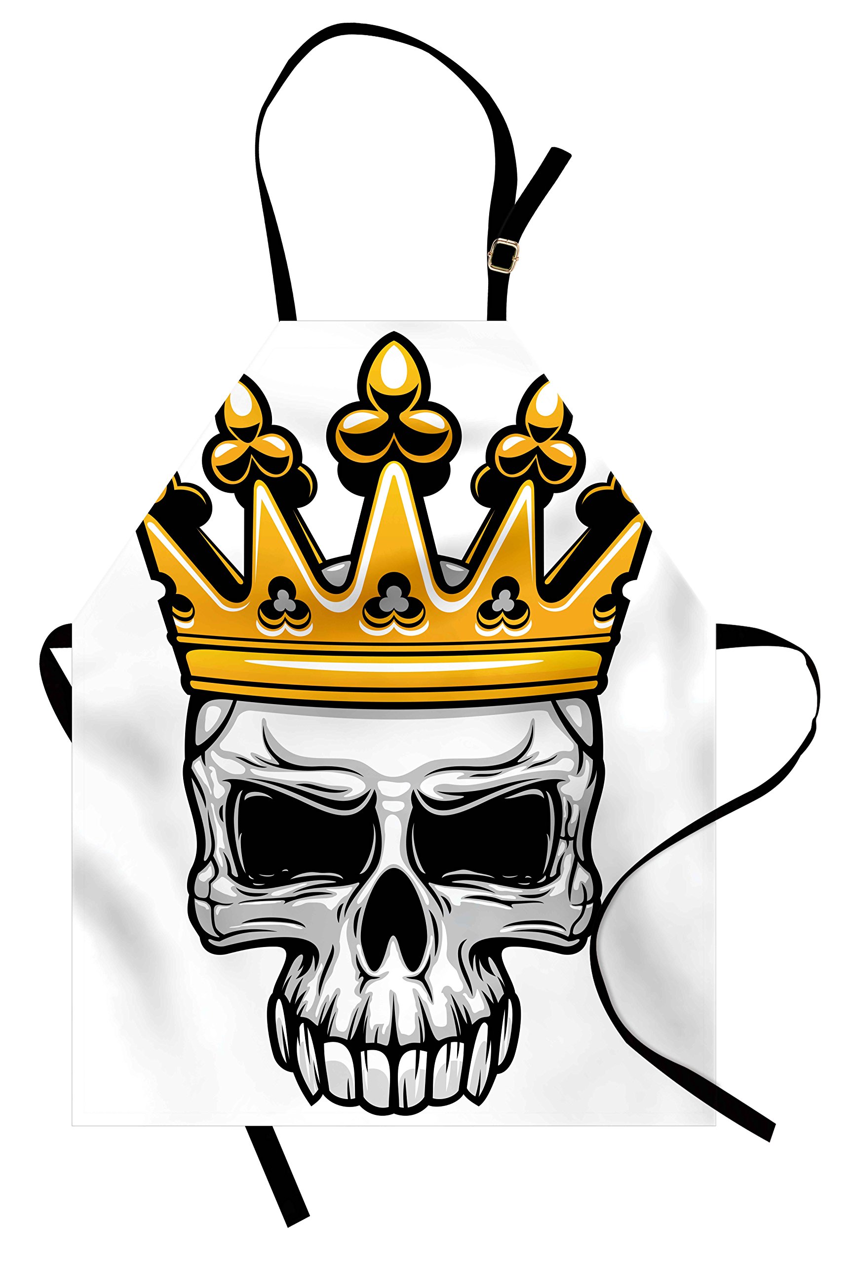 Ambesonne King Apron - Hand Drawn Crowned Skull with Tiara Design | Adjustable Unisex Kitchen Bib for Cooking, Baking, Gardening | Halloween Themed Orange & Grey Apron | Perfect for Halloween Parties, BBQ Events & Themed Cooking Shows
