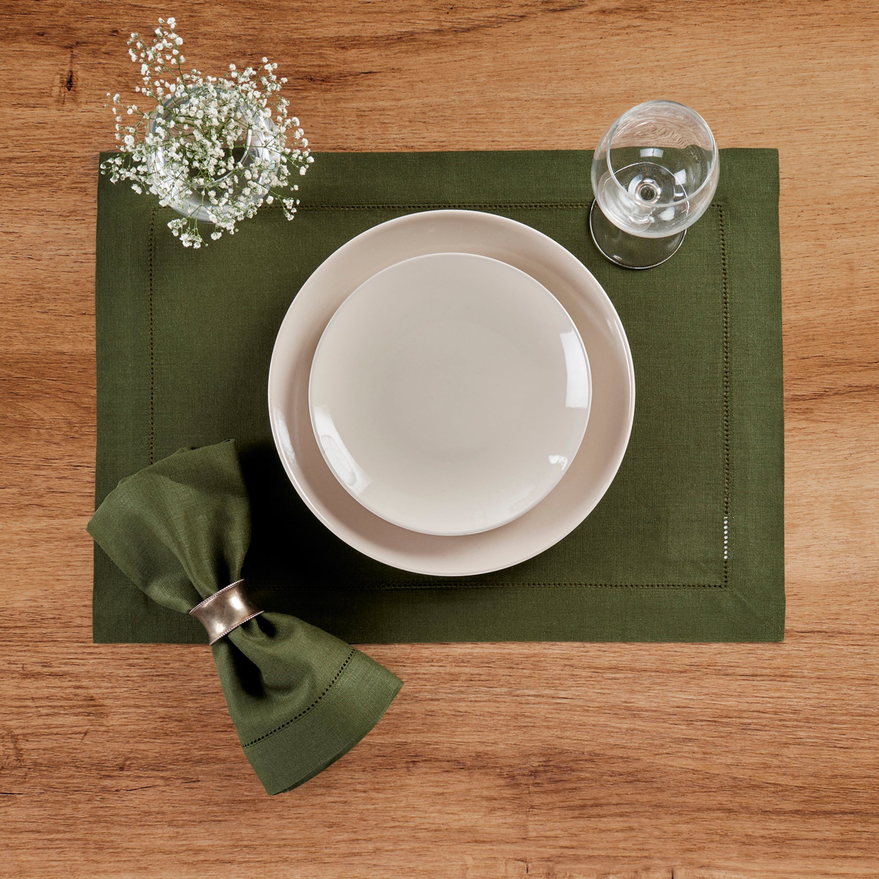 Elegant Classic Hemstitch Placemats Set of 4 - Premium Linen Table Mats for Dining Room Decor - Perfect for Thanksgiving, Christmas Dinner & Formal Entertaining