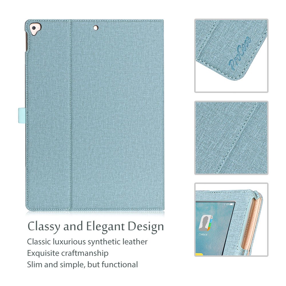 ProCase iPad Pro 12.9 Case (1st & 2nd Gen 2015/2017) - Folio Stand Cover with Multiple Viewing Angles & Apple Pencil Holder, Protective Shell for iPad Pro 12.9 Inch Old Model - Perfect for Work, Study & Travel - Teal Blue