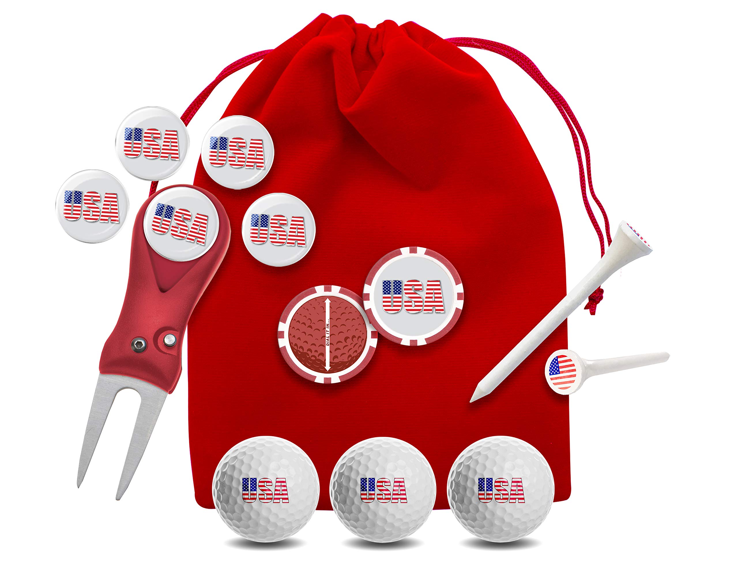 USA American Flag Golf Ball Wipes & Accessories Set - Patriotic Golf Gifts for Men | Perfect for Golf Tournaments, 4th of July Games & Patriotic-Themed Events