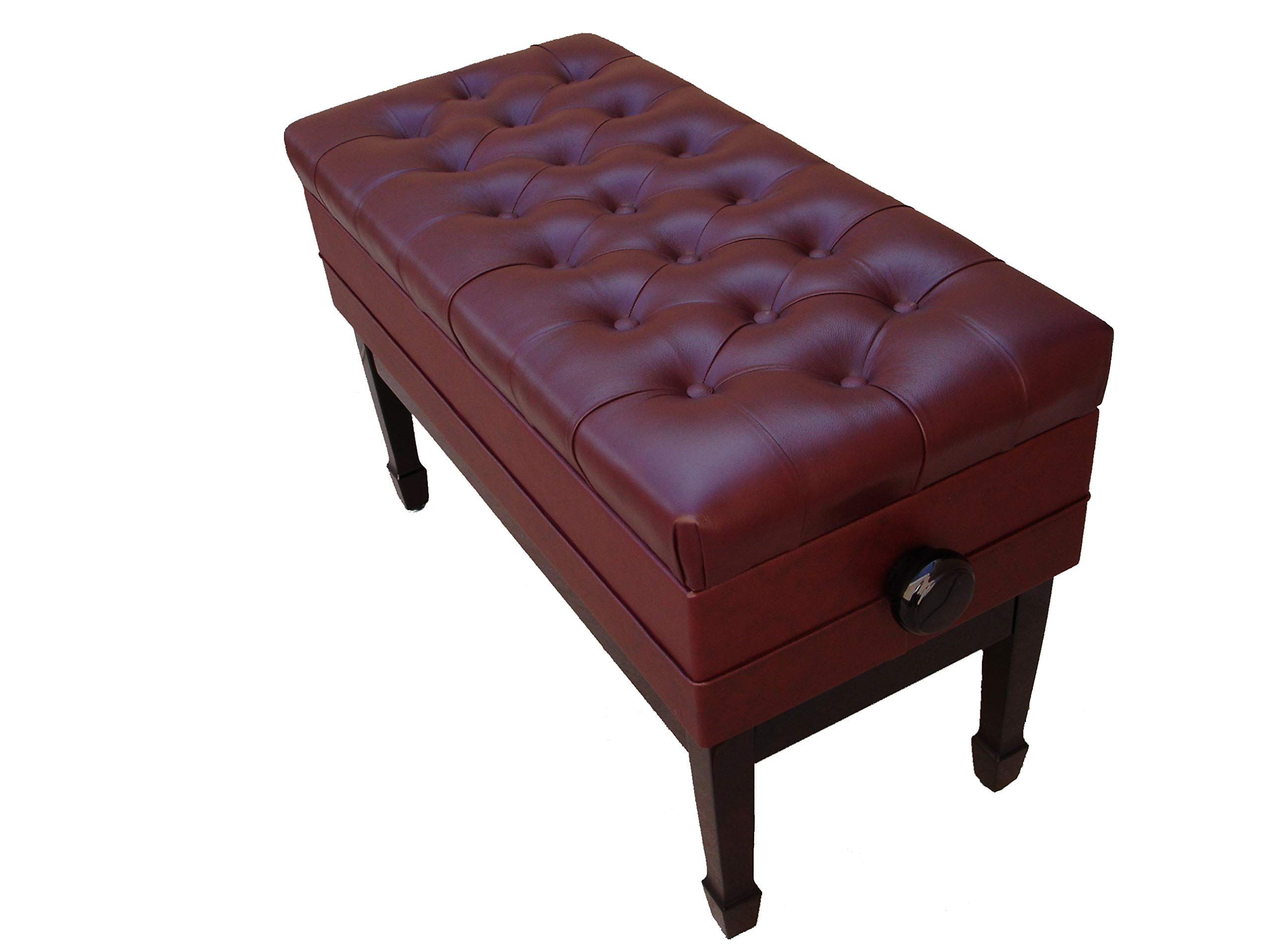 Premium Genuine Leather Adjustable Piano Bench for Artists & Concerts - Mahogany Wood with Music Storage - Perfect for Home Studios, Music Schools & Performances