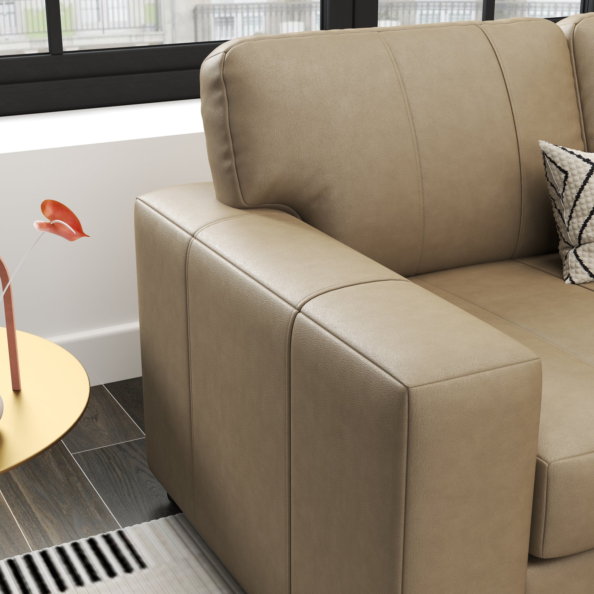 Roundhill Furniture Sakan Genuine Leather Upholstered Loveseat Sofa - Modern Two-Seater for Living Room, Lounge & Office