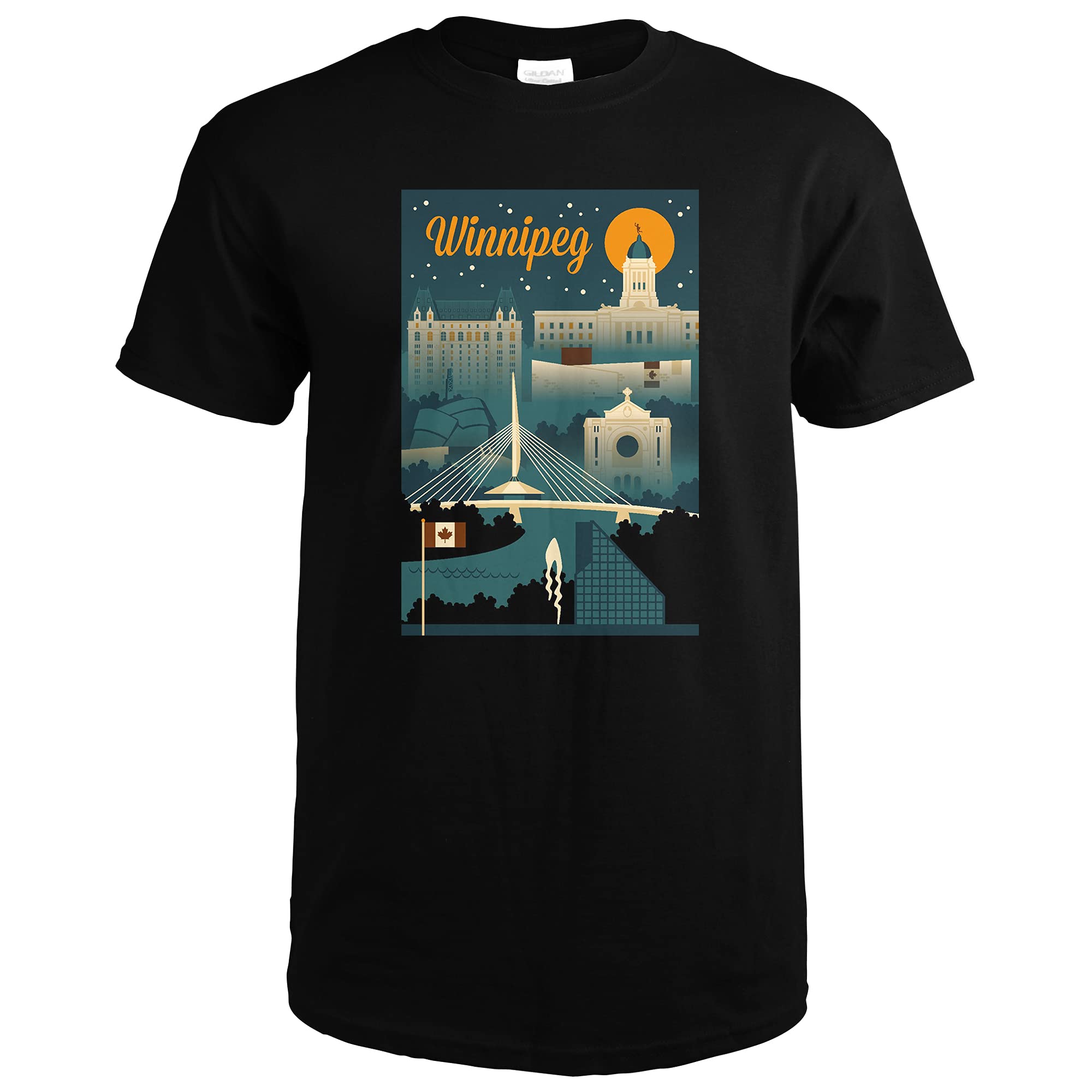 Lantern Press Winnipeg Canada Retro Skyline Black T-Shirt Small | Vintage Cityscape Graphic Tee for Travel Lovers & Urban Style