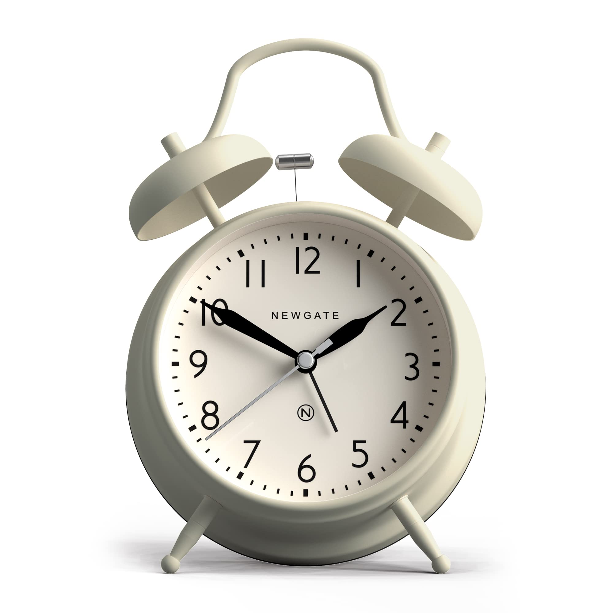 NEWGATE® Classic Twin Bell Alarm Clock - Vintage Metal Bedside Clock with Loud Ringing - White Retro Style for Bedroom & Office Desk - Perfect Wake-Up Alarm for Heavy Sleepers & Home Decor
