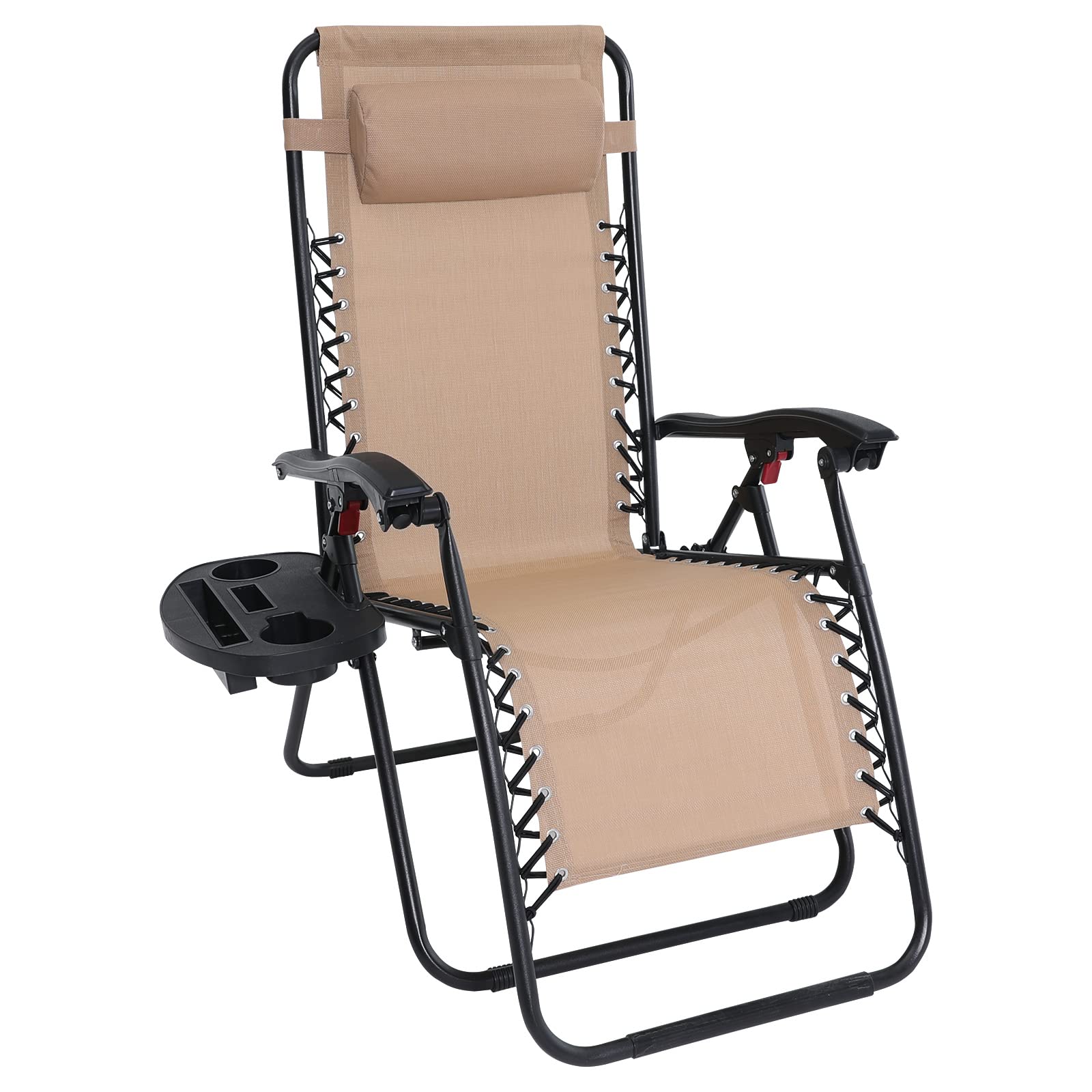 ABCCANOPY Zero Gravity Reclining Patio Lounge Chair - Adjustable Outdoor Chair with Removable Pillow & Cup Holder Tray, Beige - Perfect for Backyard, Poolside, Beach & Patio Relaxation