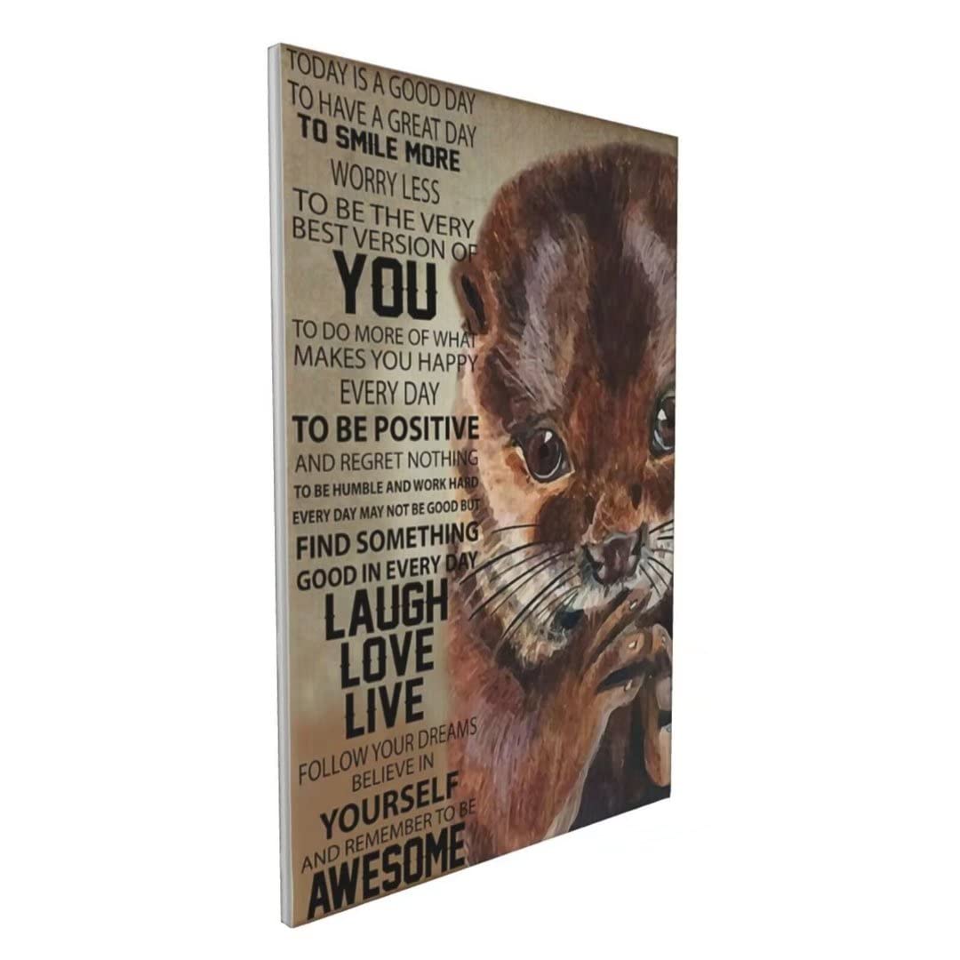 Cute Otter Canvas Painting - Motivational Wall Art Decor for Living Room, Bedroom & Office - 12x16 Inch Inspirational Home Decor - Perfect for Gifts, Housewarming & Animal Lovers
