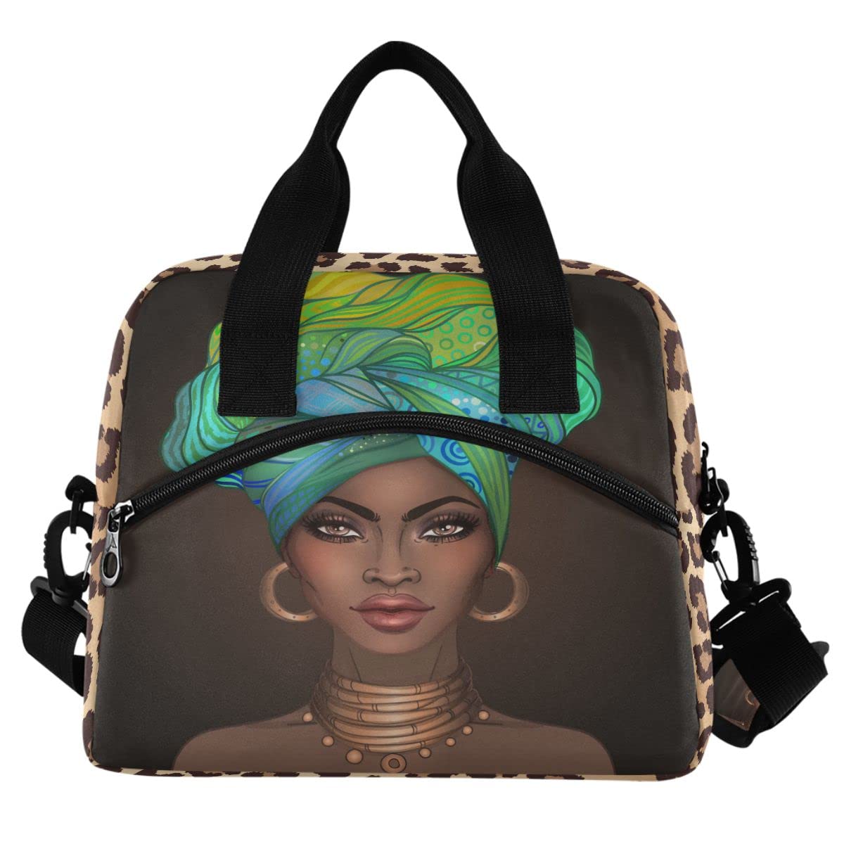 Insulated Lunch Bag for Women & Men - Reusable Leakproof Lunch Box with Glossy Lip Design, Perfect for Work, School & Picnics - Black Cooler Tote Bag
