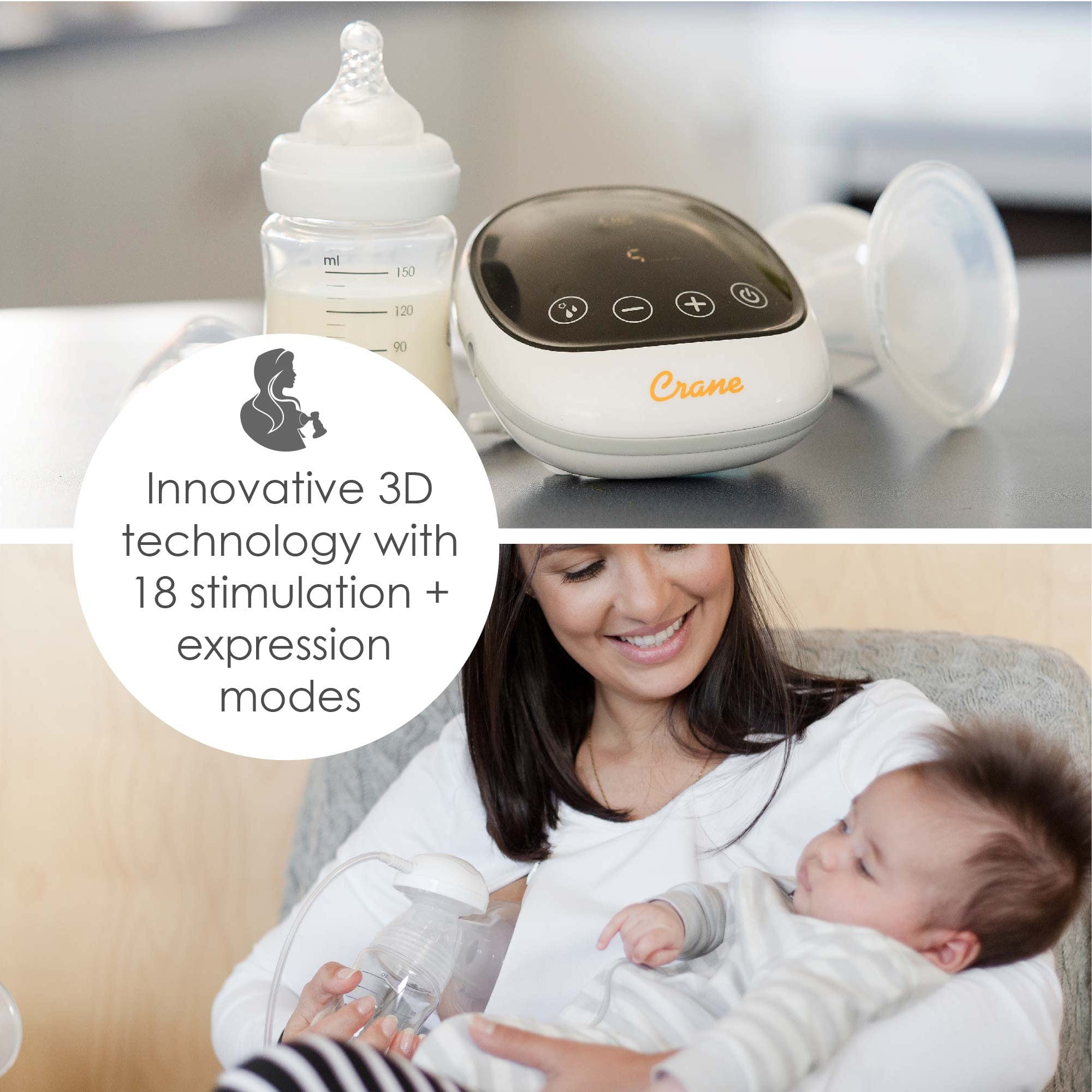 Crane Rechargeable Electric Breast Pump - Hands-Free Portable & Wireless for Nursing Moms - Perfect for Travel, Work & On-the-Go Use