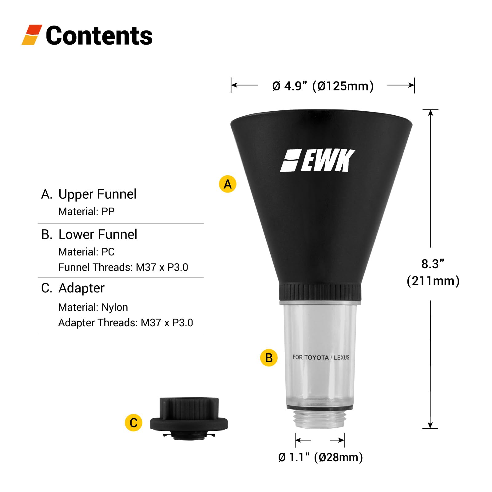 EWK Threaded Oil Funnel for Toyota & Lexus - Compatible with Engine Oil Changes - Perfect for DIY Car Maintenance & Garage Use