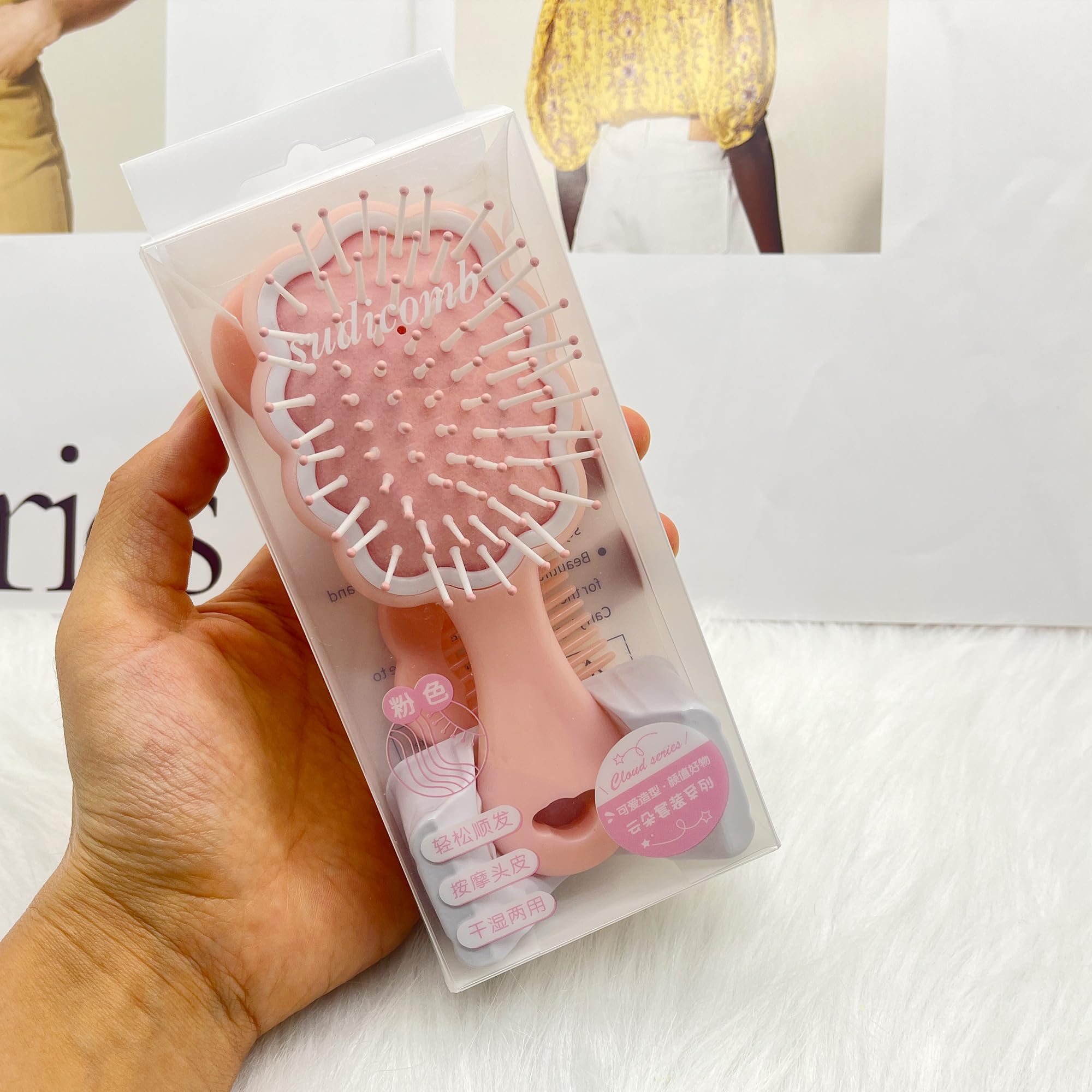 Mini Wet Hair Brush & Detangling Comb Set - 2 Piece Cloud Shaped Hairbrush for Women, Girls & Kids - Travel & Shower Use with Air Cushion for Dry/Wet Hair - Gentle Massage & Pain-Free Styling (Pink) - Perfect for Home, Travel & Salon Use