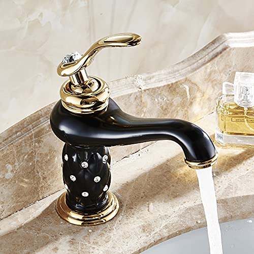 Premium InArt Brass Single Lever Basin Mixer Tap - Bathroom Sink Faucet in Black Gold Finish | Modern Waterfall Spout for Vanity & Powder Room