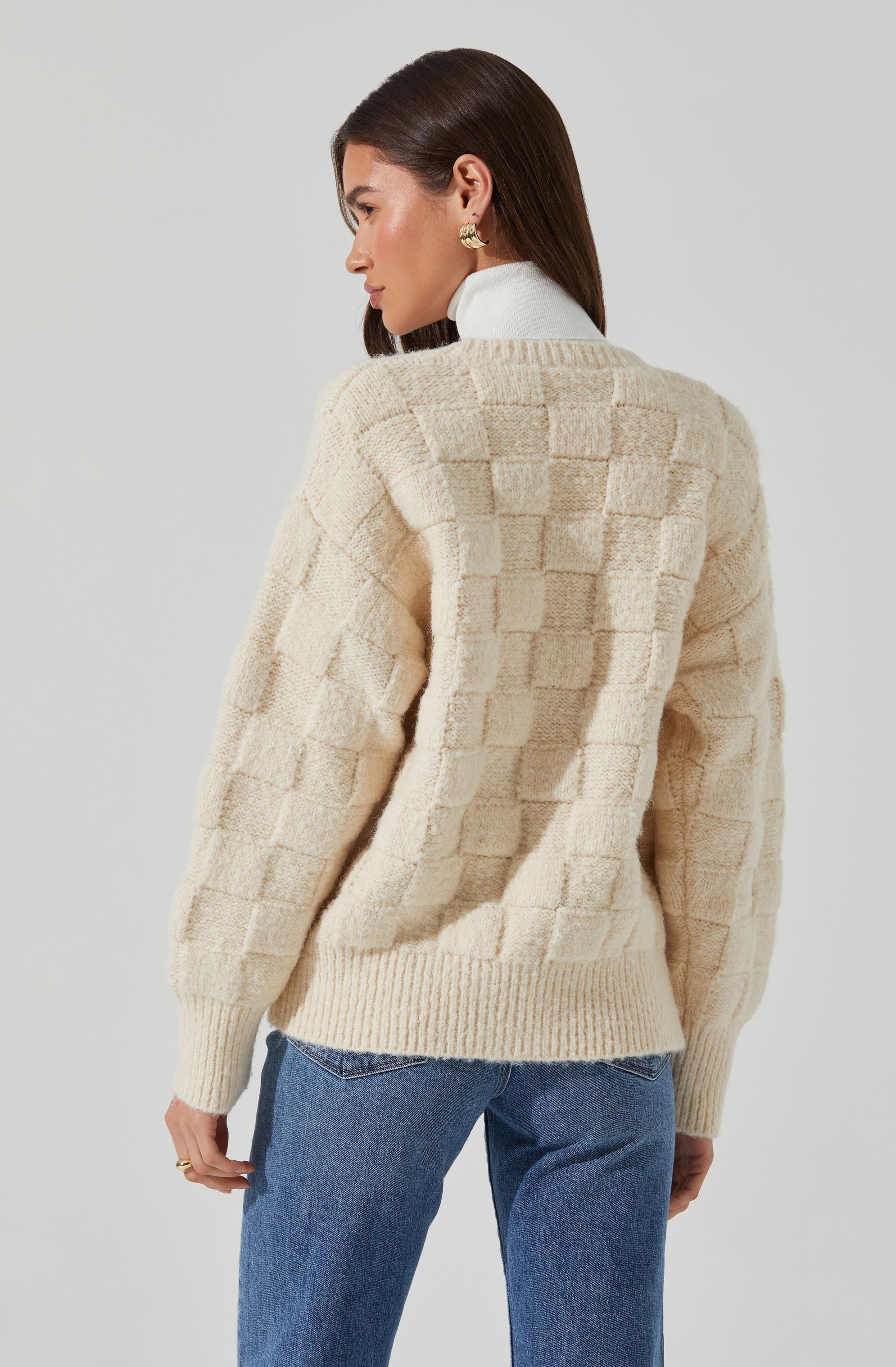 Quinby Women's Checkered Cardigan Sweater - Cozy Knit Button-Up Long Sleeve Open Front Wrap - Perfect for Fall, Winter & Spring Layering - Office, Date Night, Casual Outfits
