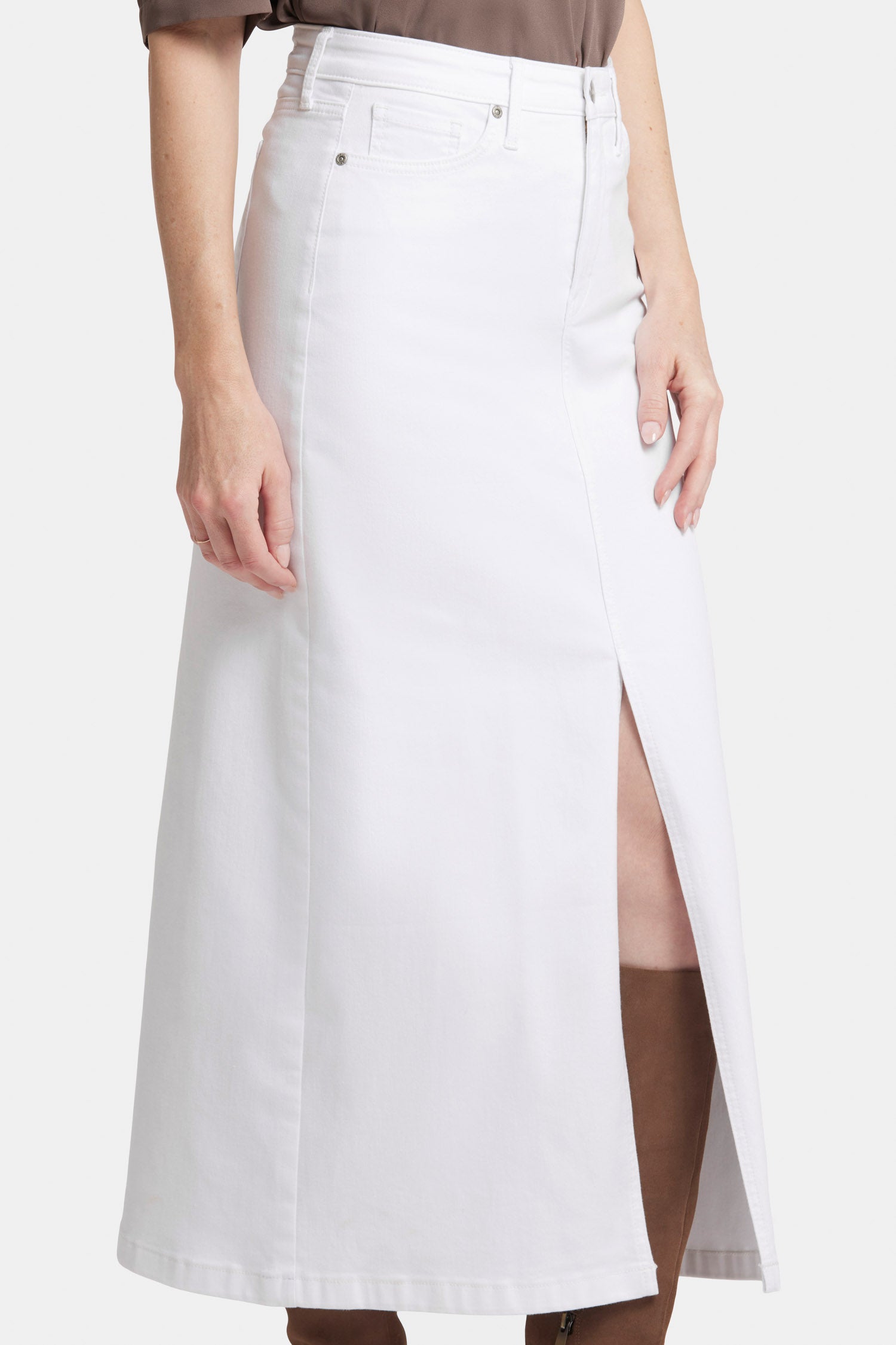 Elegant High Rise Long Skirt in Optic White - Perfect for Office Wear, Formal Events & Spring Outfits