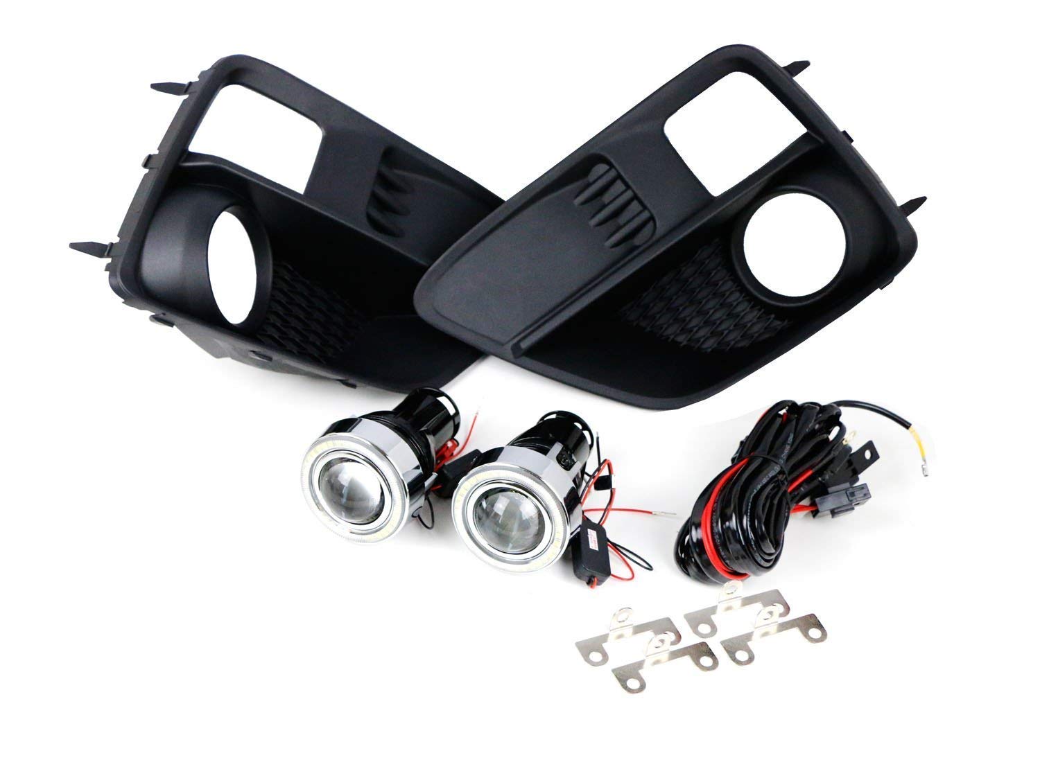 iJDMTOY LED Projector Fog Lights Kit for 2015-2017 Subaru WRX & STi - 40-SMD LED Halo Ring Parking Lights, 2 LED Fog Lamps, Matte Bezel Covers & Relay Harness with Switch - Upgrade Your Night Driving Visibility & Style