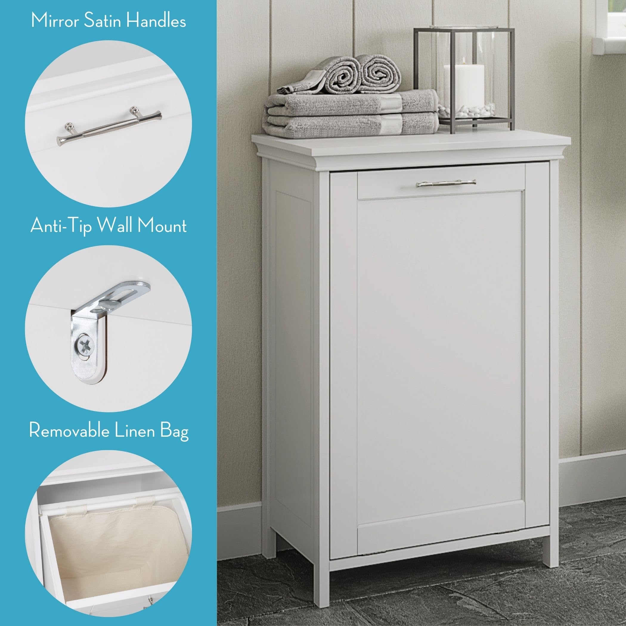 RiverRidge Somerset White Tilt-Out Laundry Hamper - Space Saving Clothes Basket for Bedroom, Bathroom & Laundry Room Organization