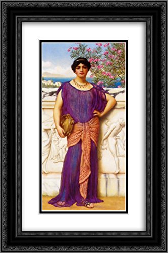 John William Godward 'The Tambourine Girl (II)' 16x24 Inch Framed Art Print - Black Ornate Frame with Double Matting, Museum Quality Wall Decor for Living Room, Bedroom, or Office