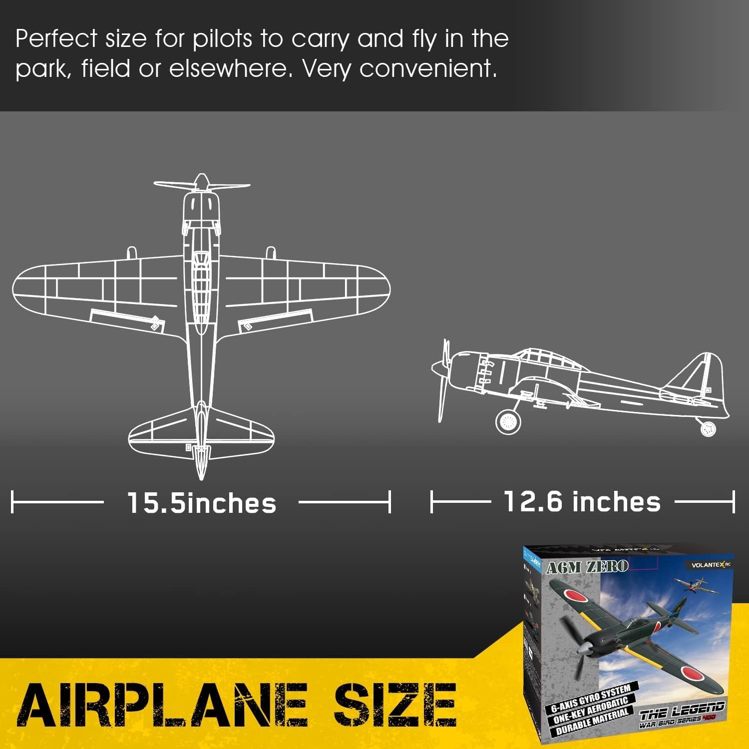 VOLANTEXRC A6M Zero WWII RC Airplane for Beginners - 4CH 2.4Ghz Remote Control Plane with Aileron, Xpilot Self-Righting & One Key Aerobatic - Perfect Gift for Adults & RC Enthusiasts (761-15 RTF) - Great for Outdoor Flying, Backyard Practice & Aerial Stunt Shows