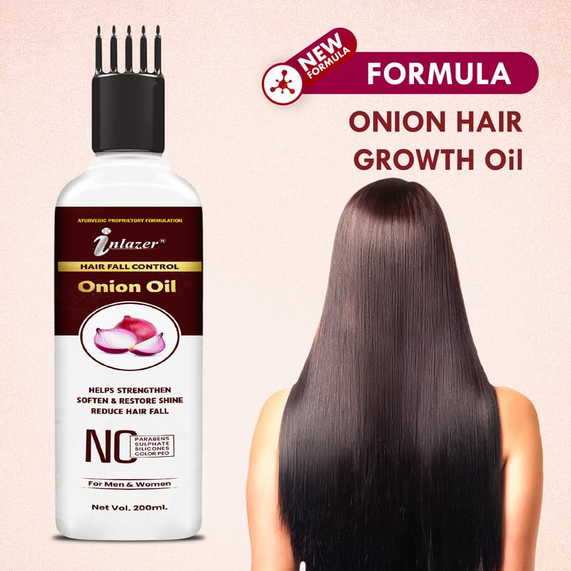 SABATES Onion Hair Fall Oil with Comb Applicator - Strengthens Hair, Reduces Hair Loss, Anti-Dandruff Treatment for Smooth & Silky Hair (Non-Sticky Formula) - Perfect for Daily Hair Care & Scalp Massage at Home