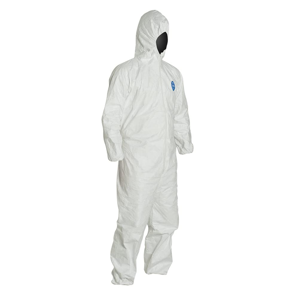 DuPont Tyvek 400 TY127S Disposable Protective Coverall with Respirator-Fit Hood & Elastic Cuffs - White PPE Suit for Chemical Protection, Healthcare & Industrial Safety | Ideal for Medical Workers, Lab Technicians & Hazardous Material Handling
